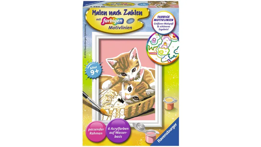 Ravensburger Beschäftigung - Malen nach Zahlen mit farbigen Motivlinien - Katzenbabys