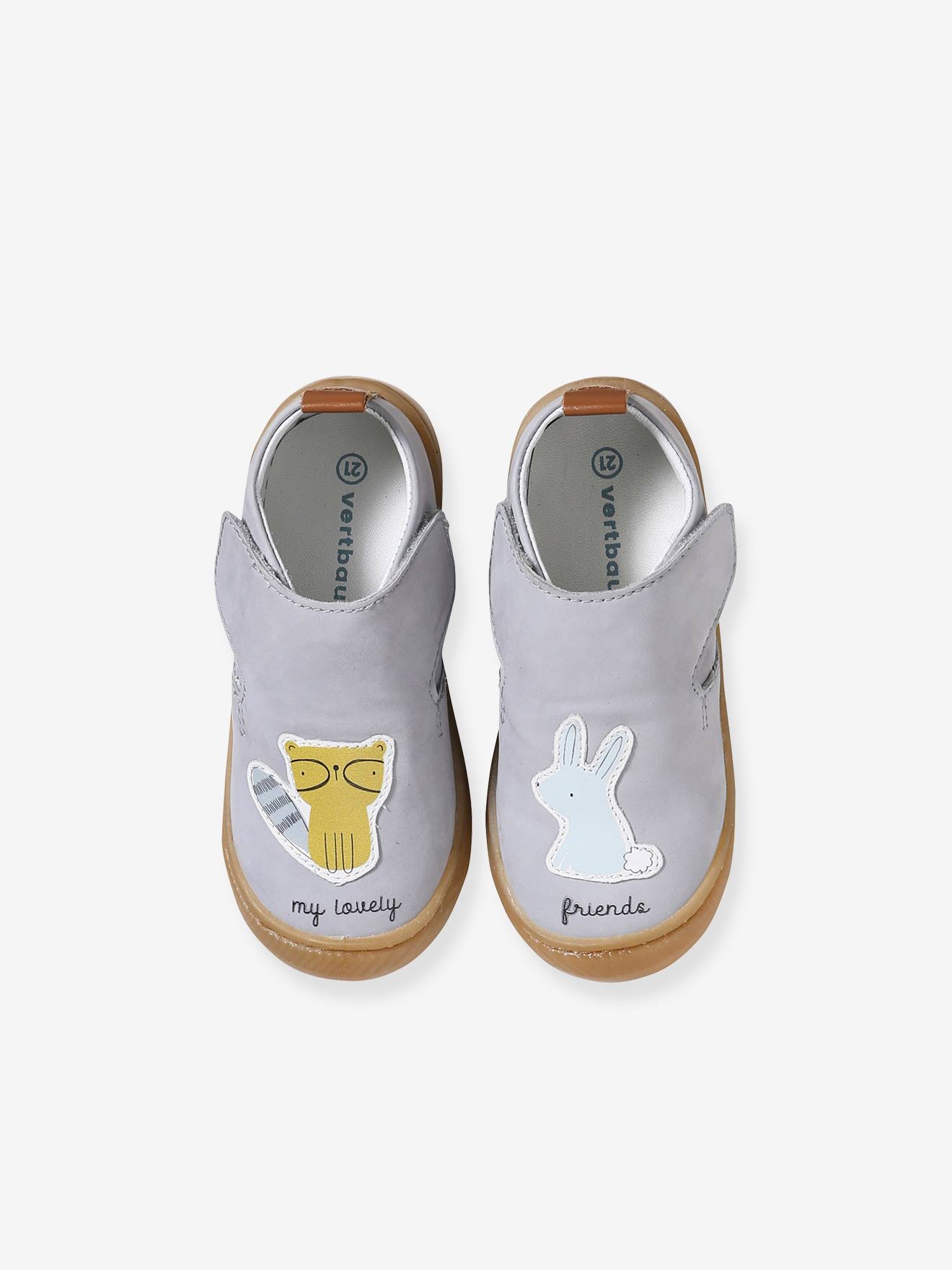 Chaussons scratchés bébé en cuir souple bleu ciel