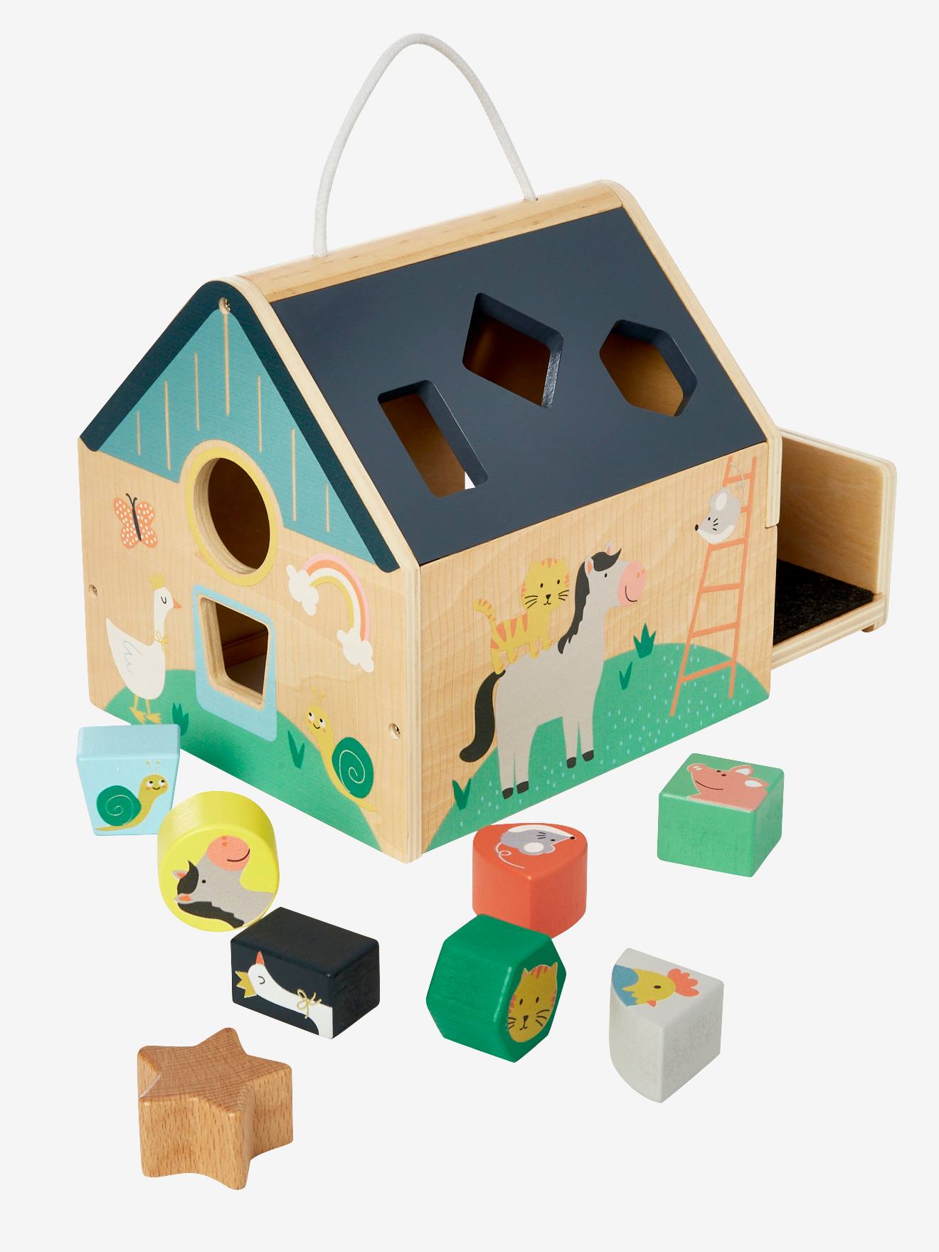Vertbaudet Baby Steckspiel aus Holz FSC - mehrfarbig/bauernhof