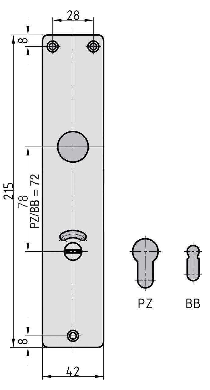 Basi ZT-Langschildpaar - Profilzylinder-Lochung - Alu F1