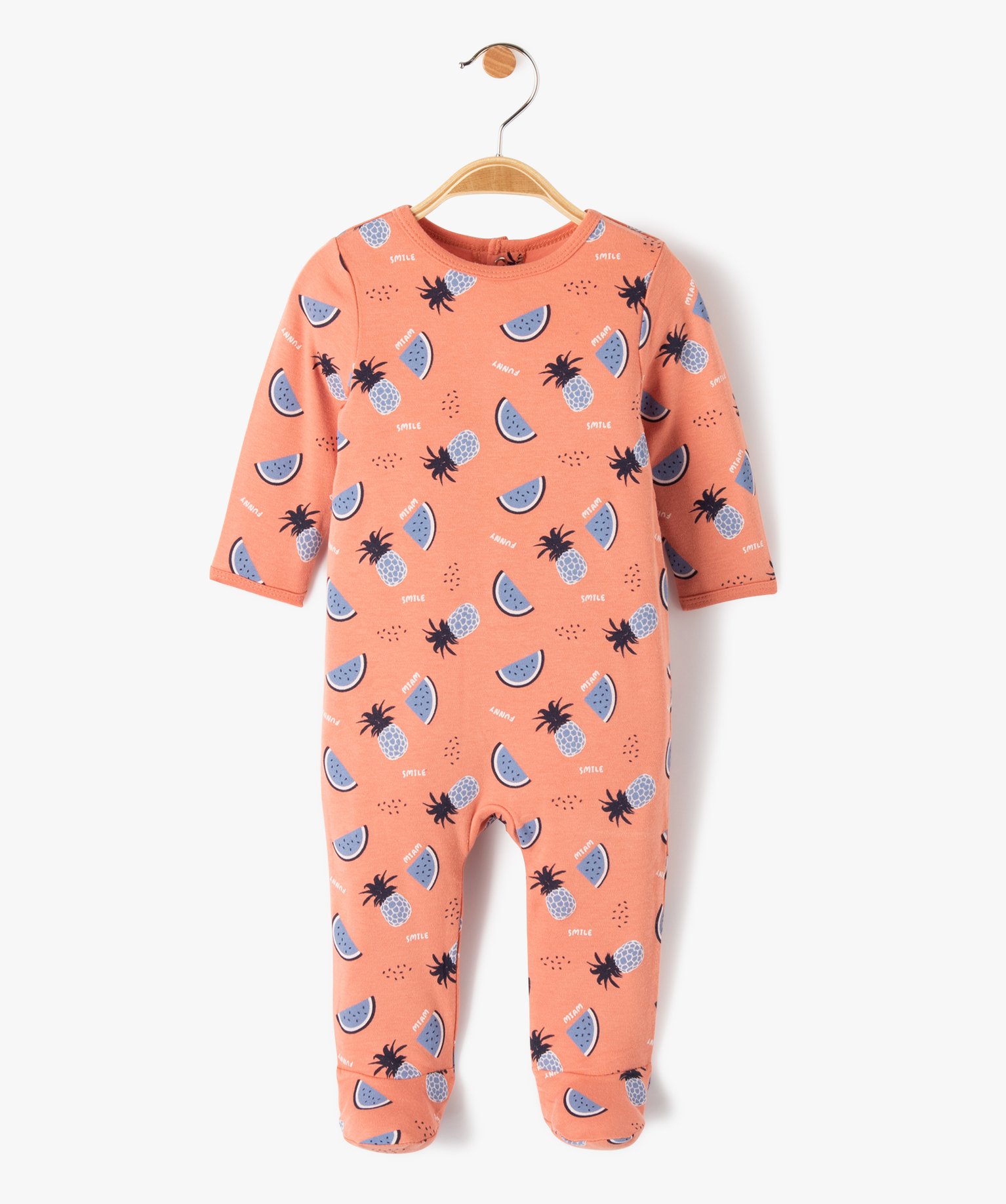 Pyjama bébé à motifs fruits exotiques fermeture pont dos orange clair | GEMO