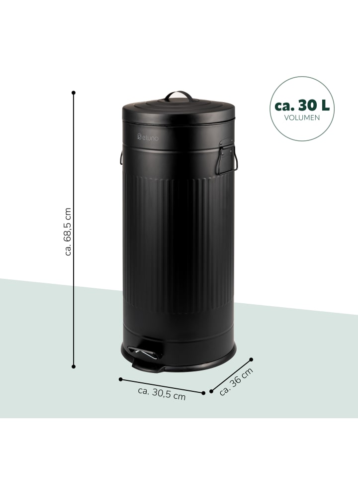 eluno Abfalleimer VINTAGE, Treteimer, 30 Liter Fassungsvermögen aus schwarzem Metall günstig kaufen onesize