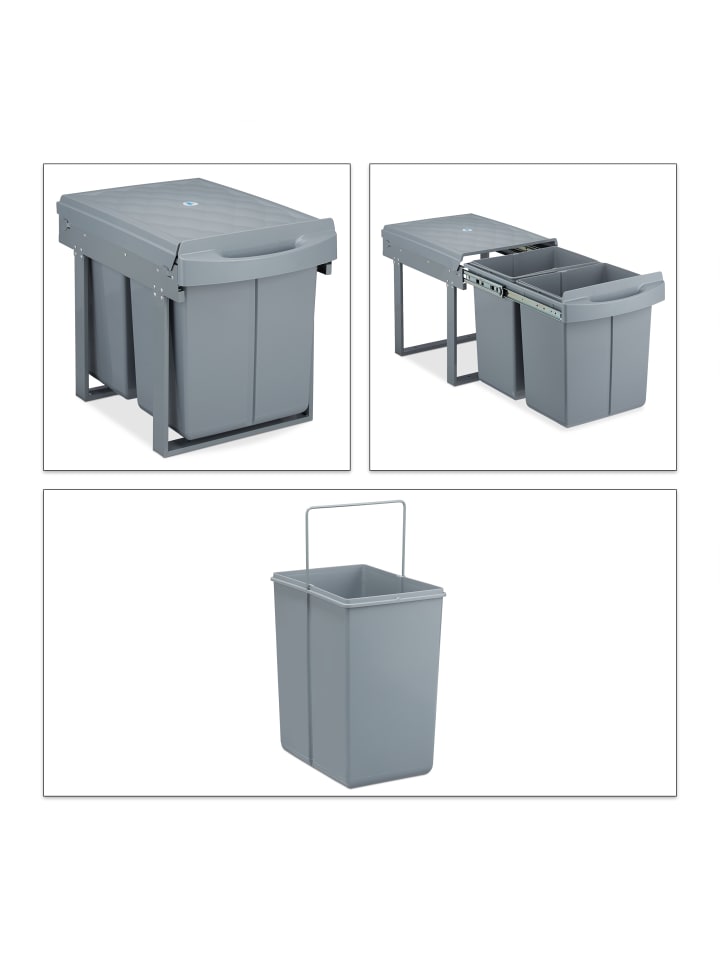 relaxdays Mülltrennsystem Grau Deluxe 2x20L günstig kaufen onesize
