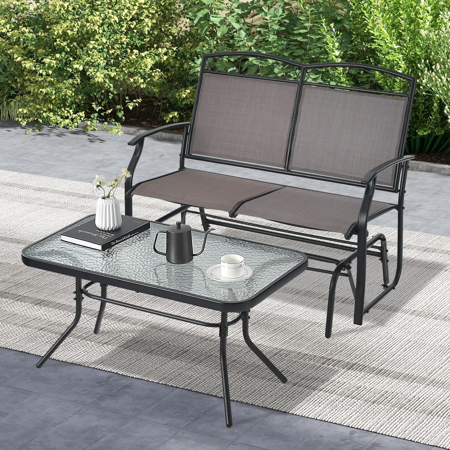 KOMFOTTEU Gartenbank Schaukelbank (Set, 2-St), 2-Sitzer, aus Metall & Textilene