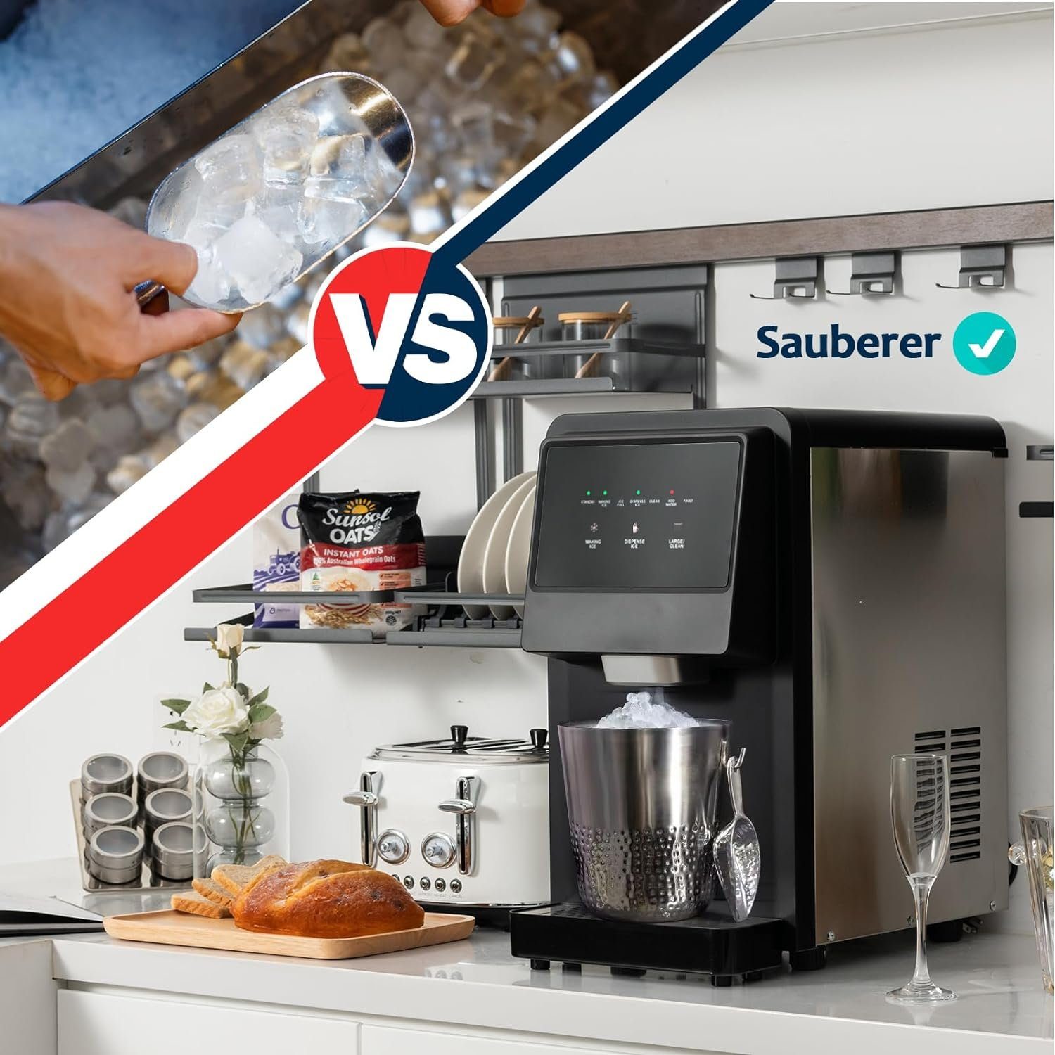 KOMFOTTEU Eiswürfelmaschine, Eisproduktion von 27kg/24h, mit Eisspender & Selbstreinigung