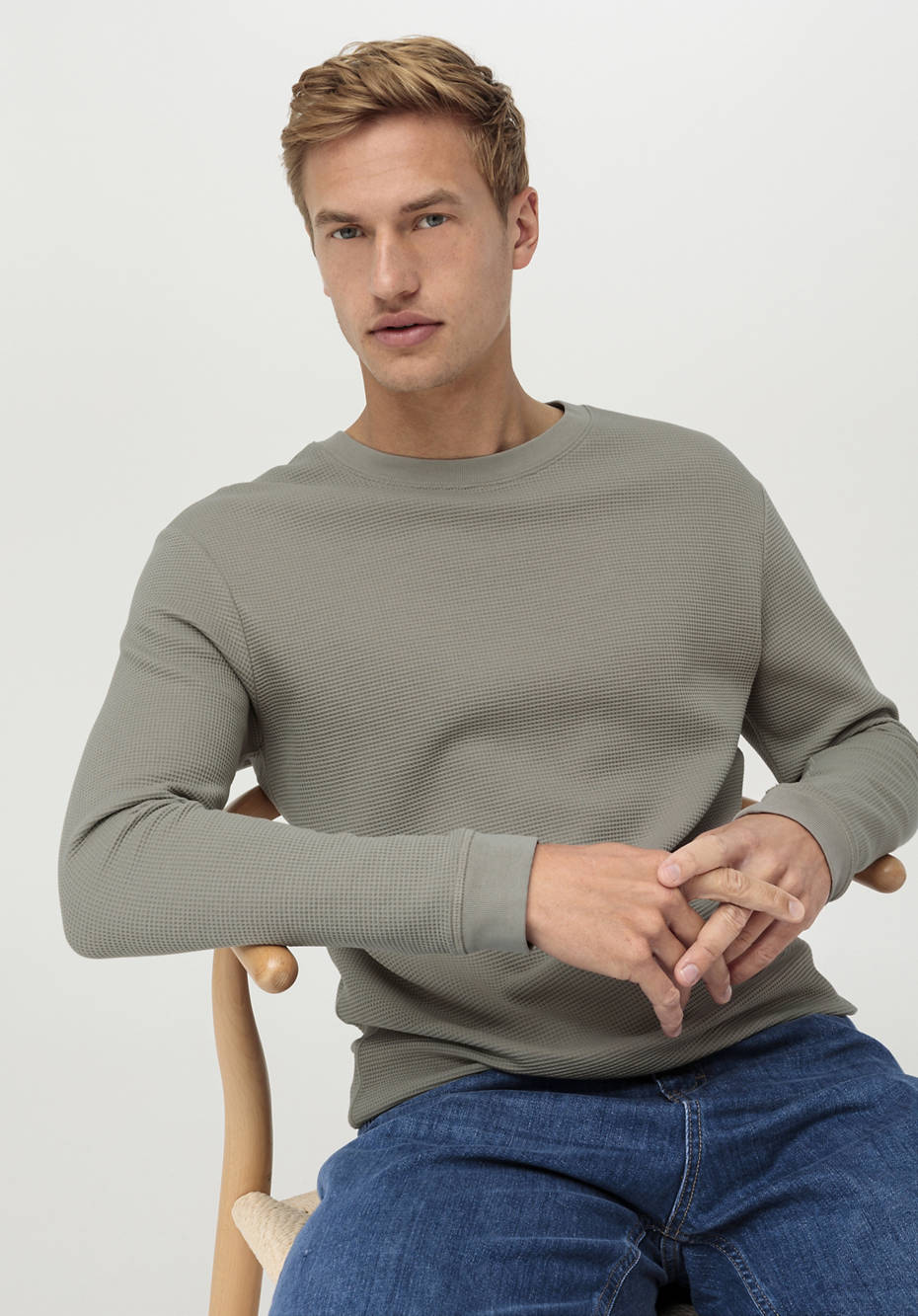 Waffelpiqué-Pullover Regular aus reiner Bio-Baumwolle