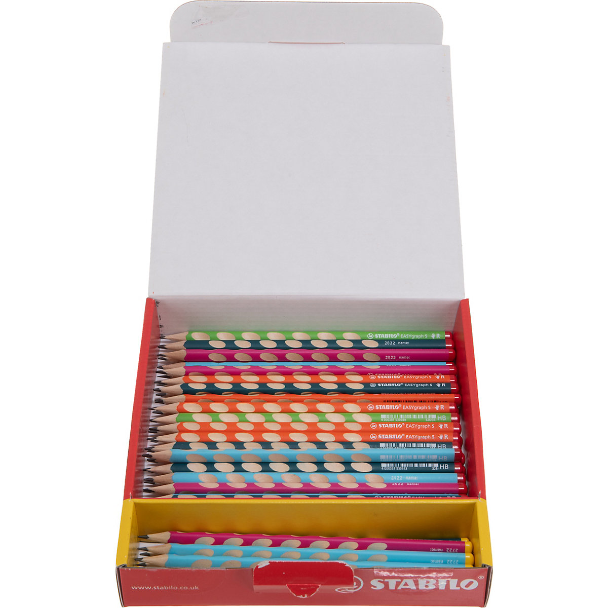 Dreikant-Bleistift EASYgraph S Class Pack Mix XXL Pastell, verschiedene Härtegrade, Links- und Rechtshändervarianten, 48 Stück