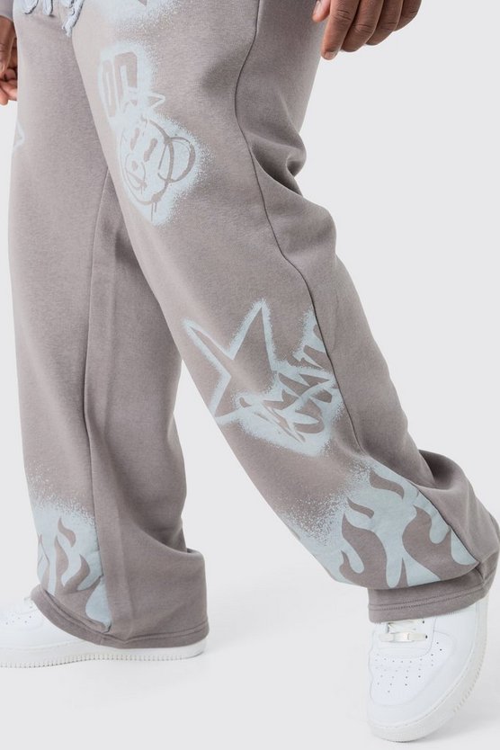 Plus lockere Jogginghose mit Graffiti-Applikation