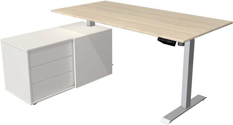 Kerkmann Move 1 L-Förmig Elektronisch Höhenverstellbarer Sitz-Stehschreibtisch Melamin, Stahl Ahorn, Silber 1650 x 1350 x 1230 mm