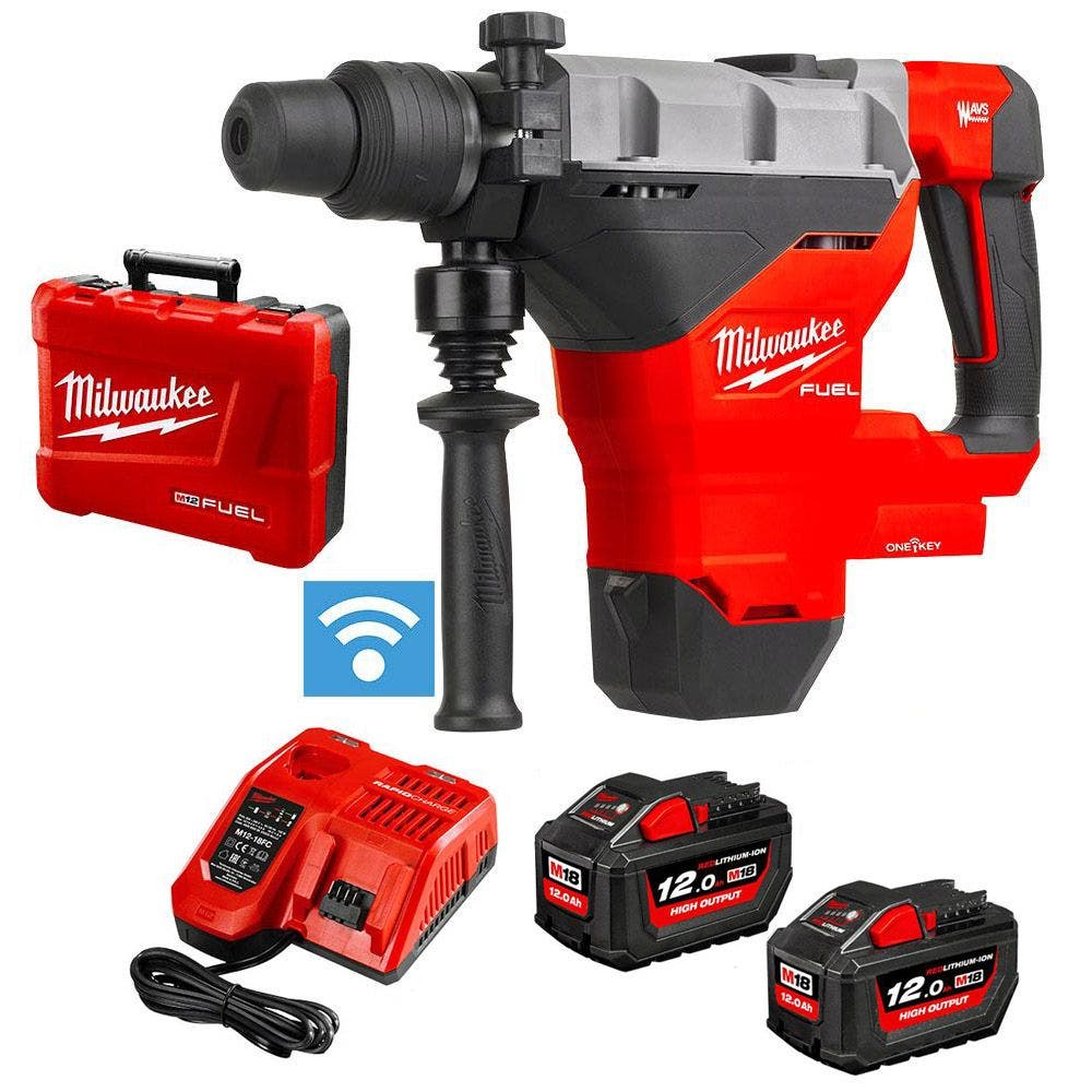 Kit de Furadeira de Impacto SDS Max MILWAUKEE FUEL™ 18V com 2 Baterias de 12,0 Ah e Encaixe de 44 mm (M18FHM-122C)