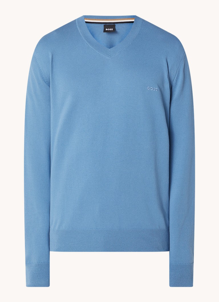 Pulover HUGO BOSS Pacello din tricot fin, cu logo brodat.