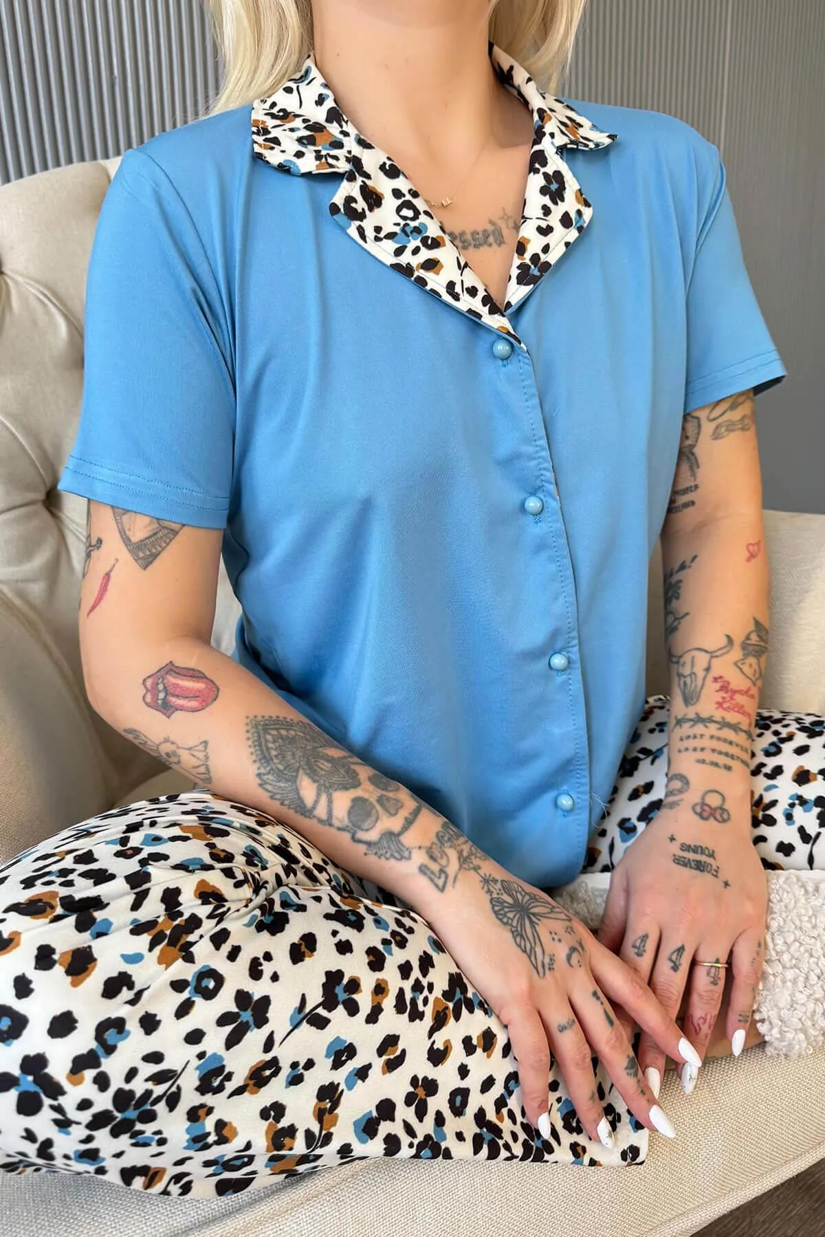 Pijamaevi  Pyjama set - Blau - Unifarben