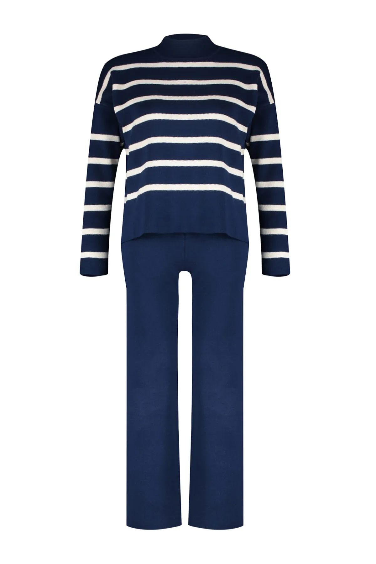 Trendyol Collection  Marineblaues Set aus gestreiftem Strickoberteil und -unterteil TWOAW24AU00045