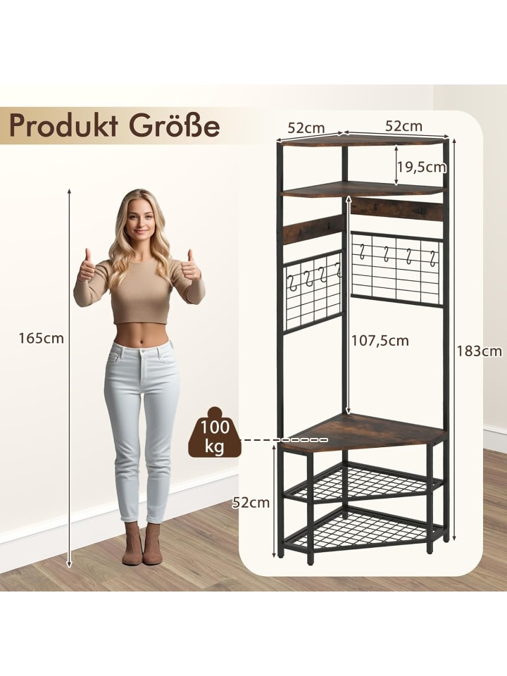 COSTWAY 180CM Garderobenständer Eck in Braun günstig kaufen onesize