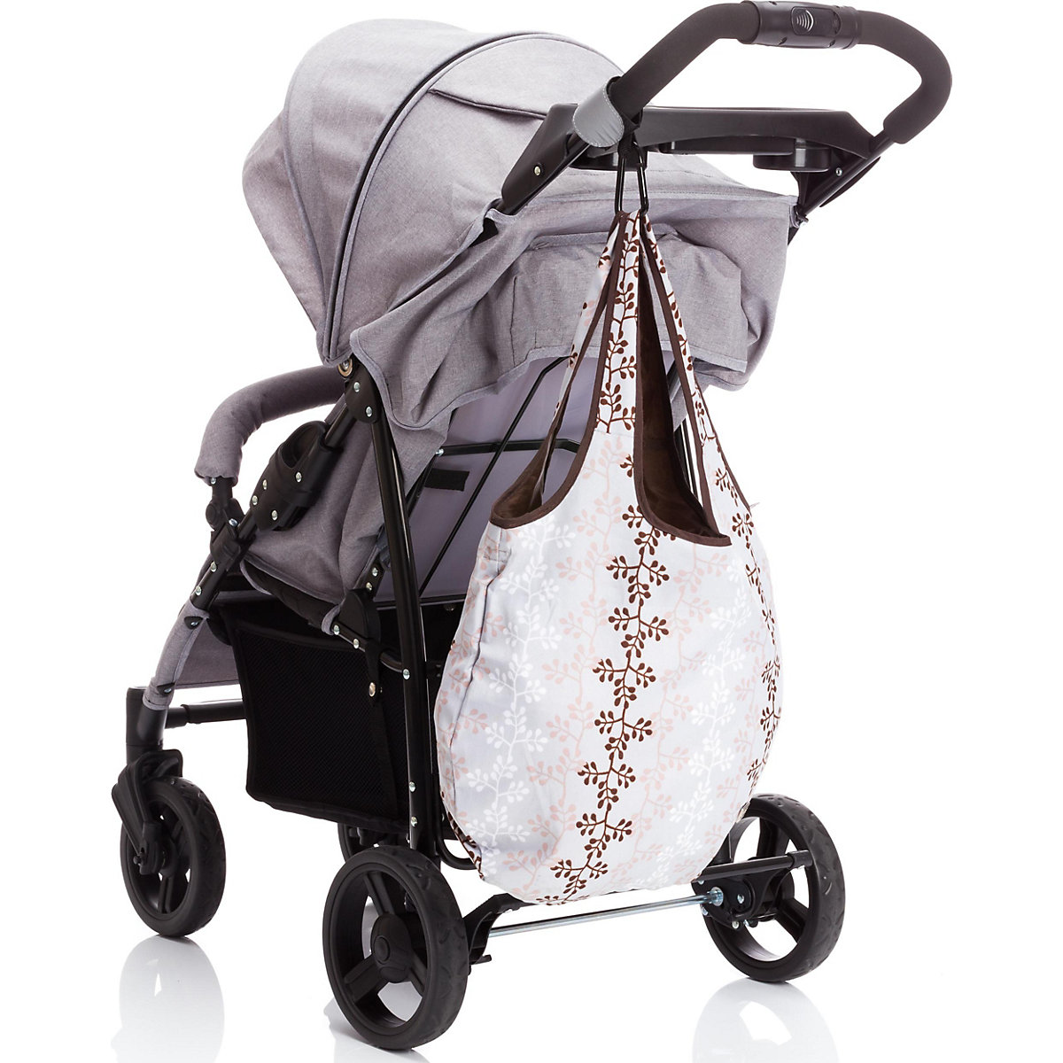 Karabinerhalterung für Kinderwagen und Buggys schwarz mit Reflektor