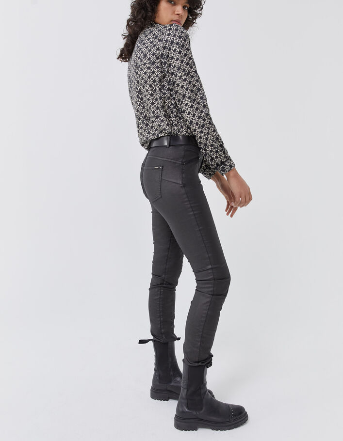 Jean slim noir enduit sculpt up mid waist zip poches femme
