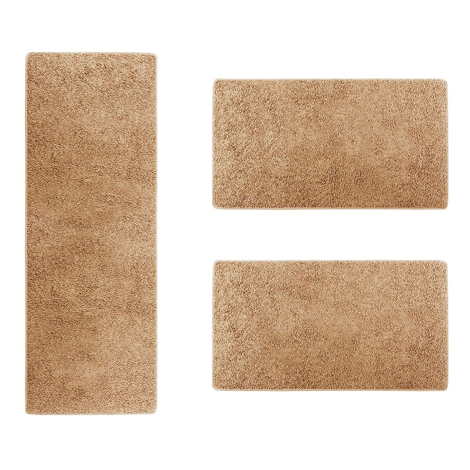 Hochflor-Bettumrandung Barcelona Hellbraun, 3 Größen, Teppichläufer, ideal im Schlafzimmer Floordirekt, Höhe 22 mm, (3-tlg), Shaggy