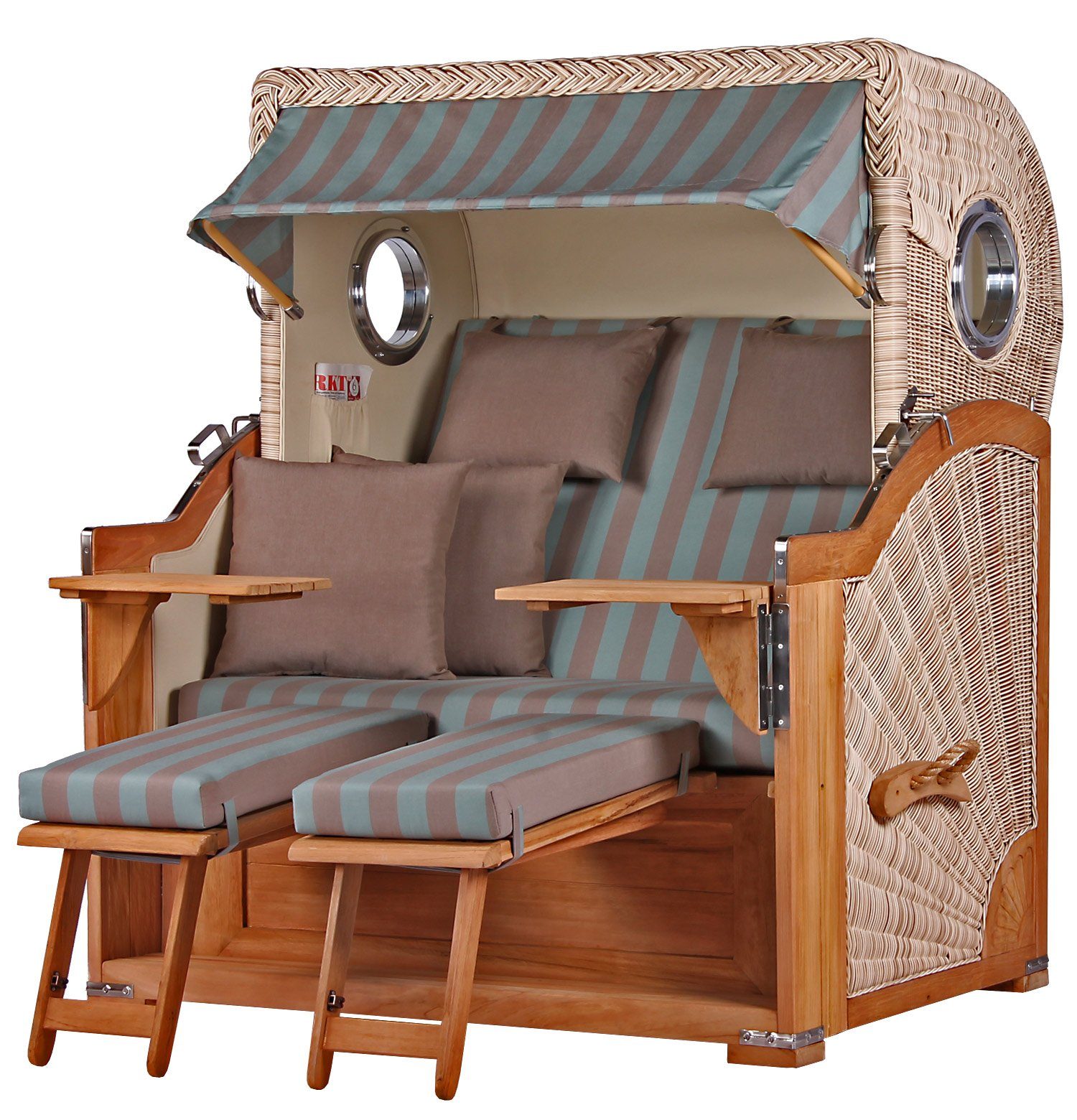 bene living Strandkorb Königssee 2,5-Sitzer Teak - PE shell - Modell 520, BxTxH: 142x95x170 cm, Volllieger ca. 175 Grad, Ostsee-Strandkorb, inkl. Liftersystem und Bullaugen