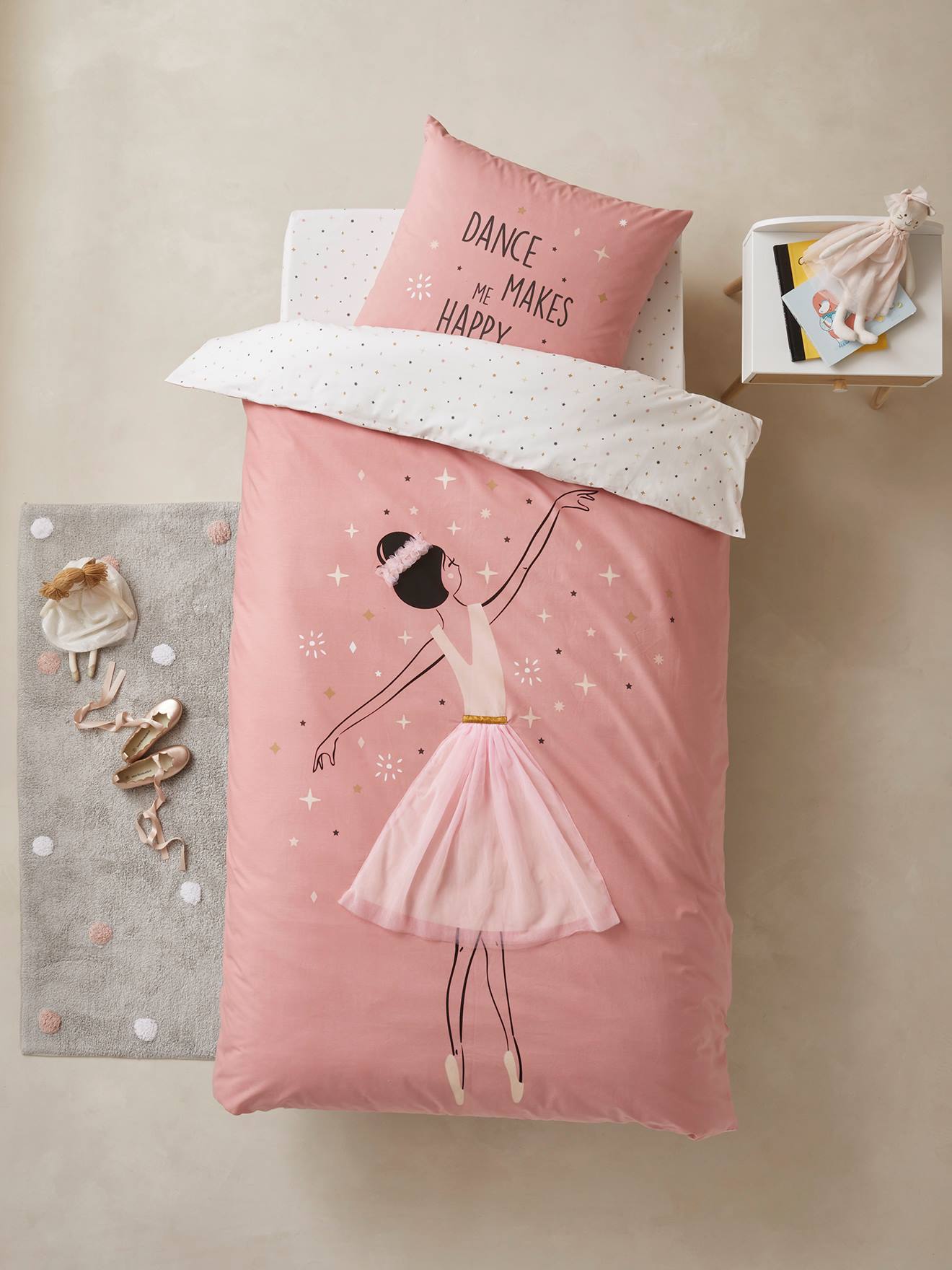 Parure housse de couette + taie d'oreiller enfant ENTRECHAT rose