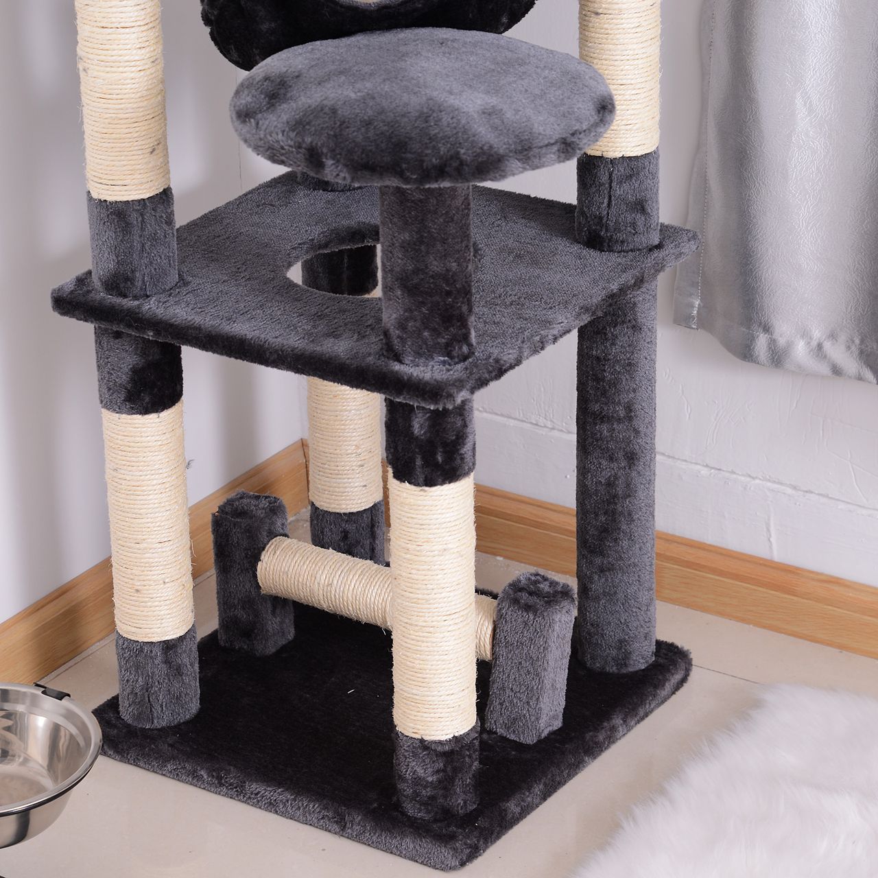 PawHut Katzenbaum Katzenkratzbaum Katzen Kletterbaum Kratzbaum Hängematte Grau L40 x B40 x H132 cm