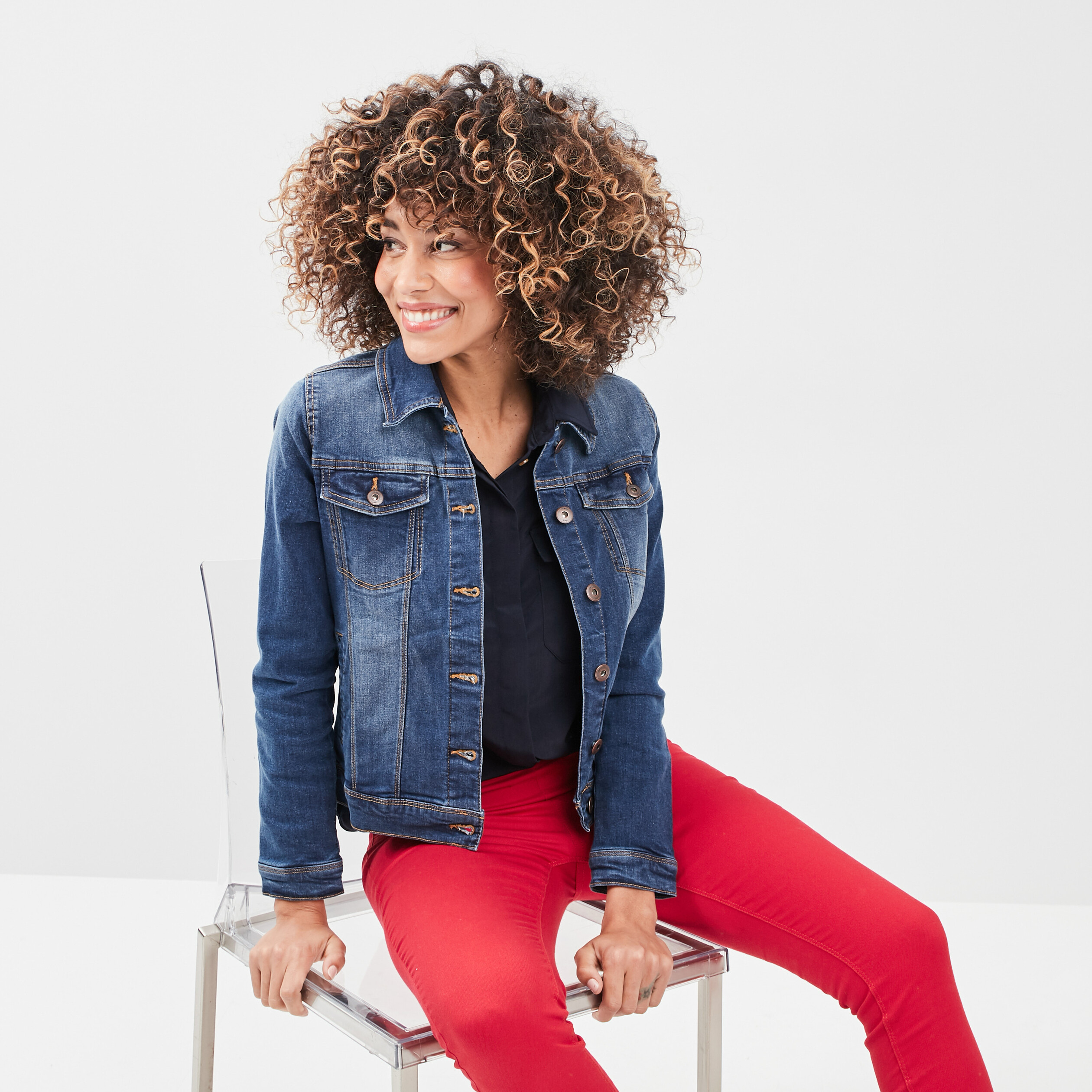 Veste droite en jean denim stone femme | La Halle