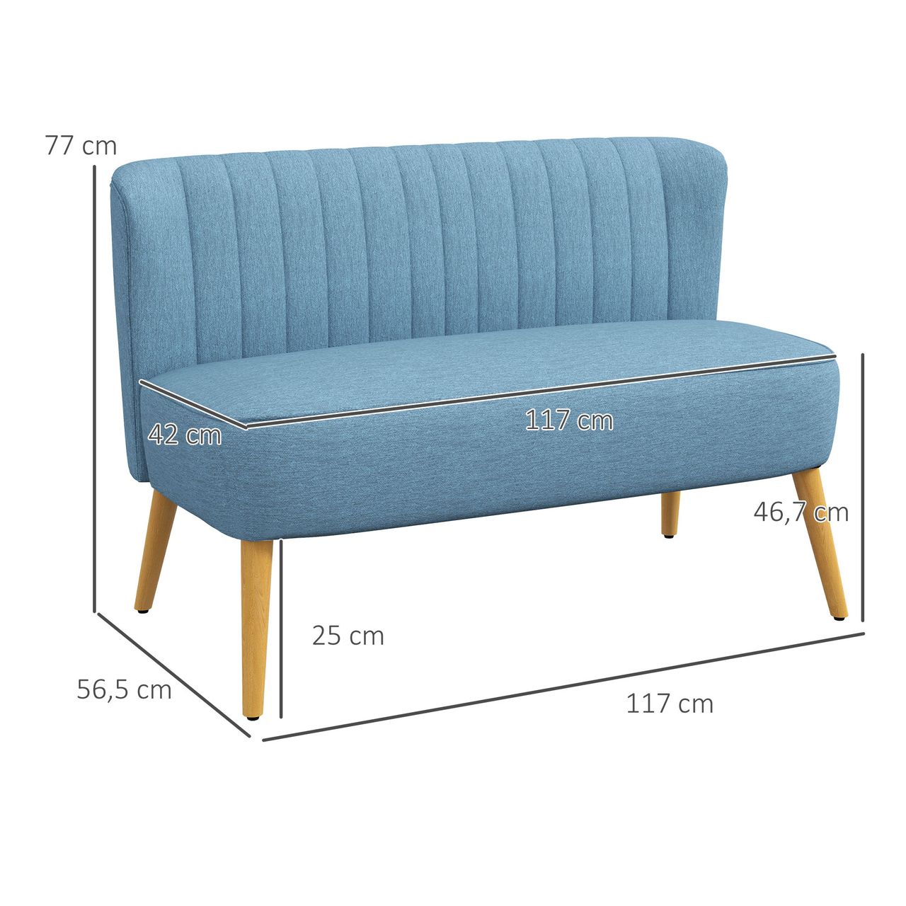 HOMCOM Sofa 2-Sitzer Stoffsofa Couch Polstersofa Loungesofa breit Hellgrün