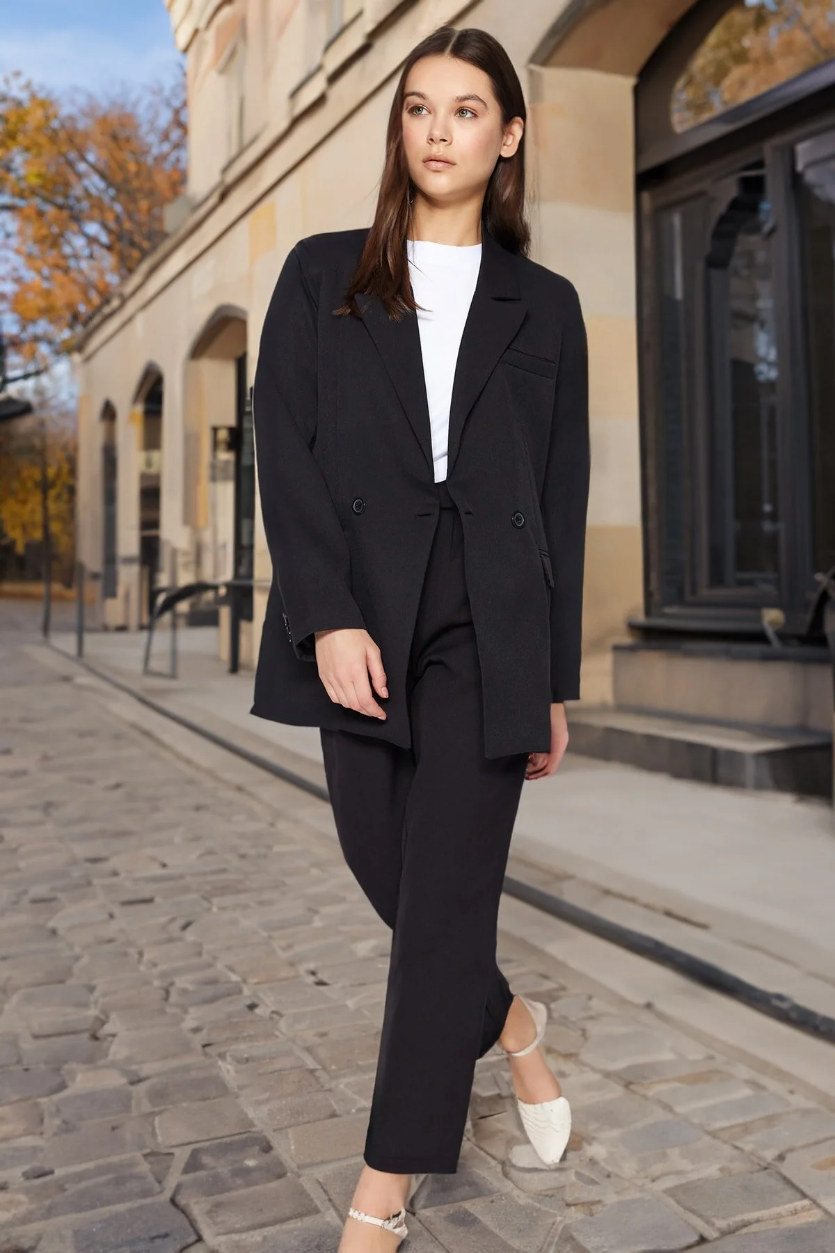 Trendyol Modest  Schwarzer Blazer, Jacke, Hose, gewebter Unterteil, Oberteil, Anzug TCTAW23US00132
