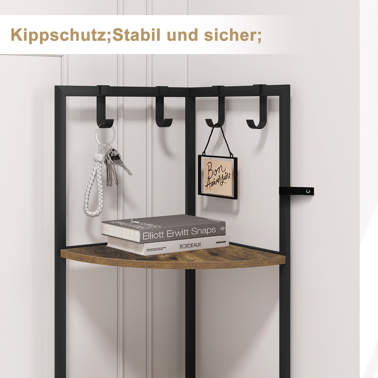 EUGAD Eckregal, 1-tlg., mit 4 Ablagen 4 Haken, Bücherregal Standregal