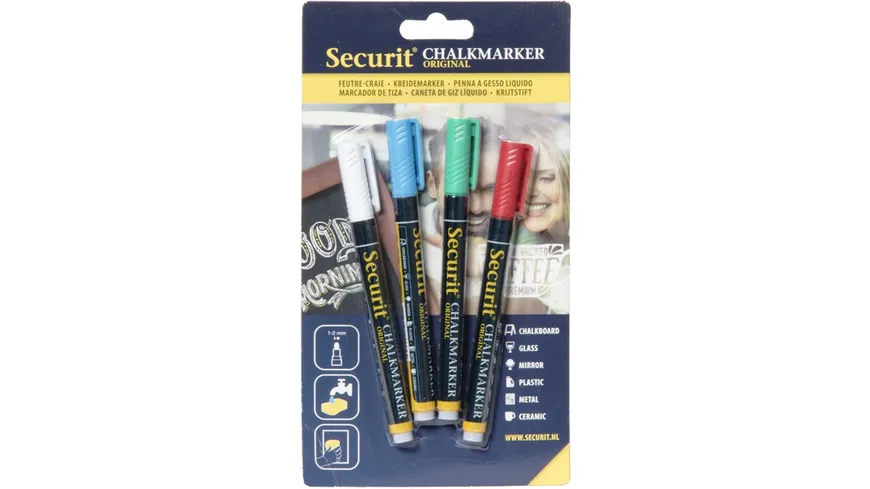 Securit Kreidemarker fein 4er-Set weiß, rot, grün, blau