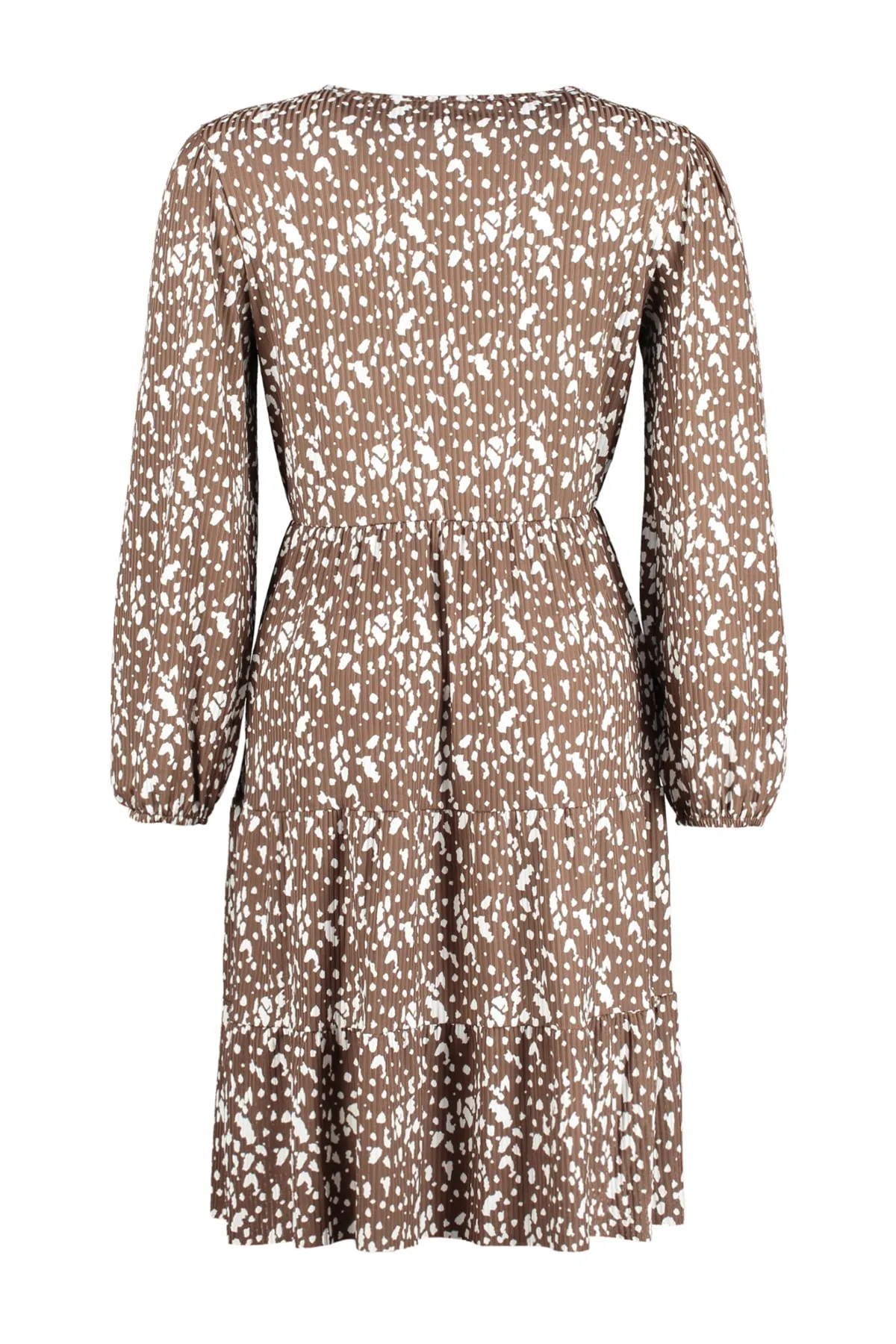 Trendyol Curve  Braunes A-Linien-Strickkleid mit zweireihigem Kragen und Tupfenmuster TBBAW23AH00003