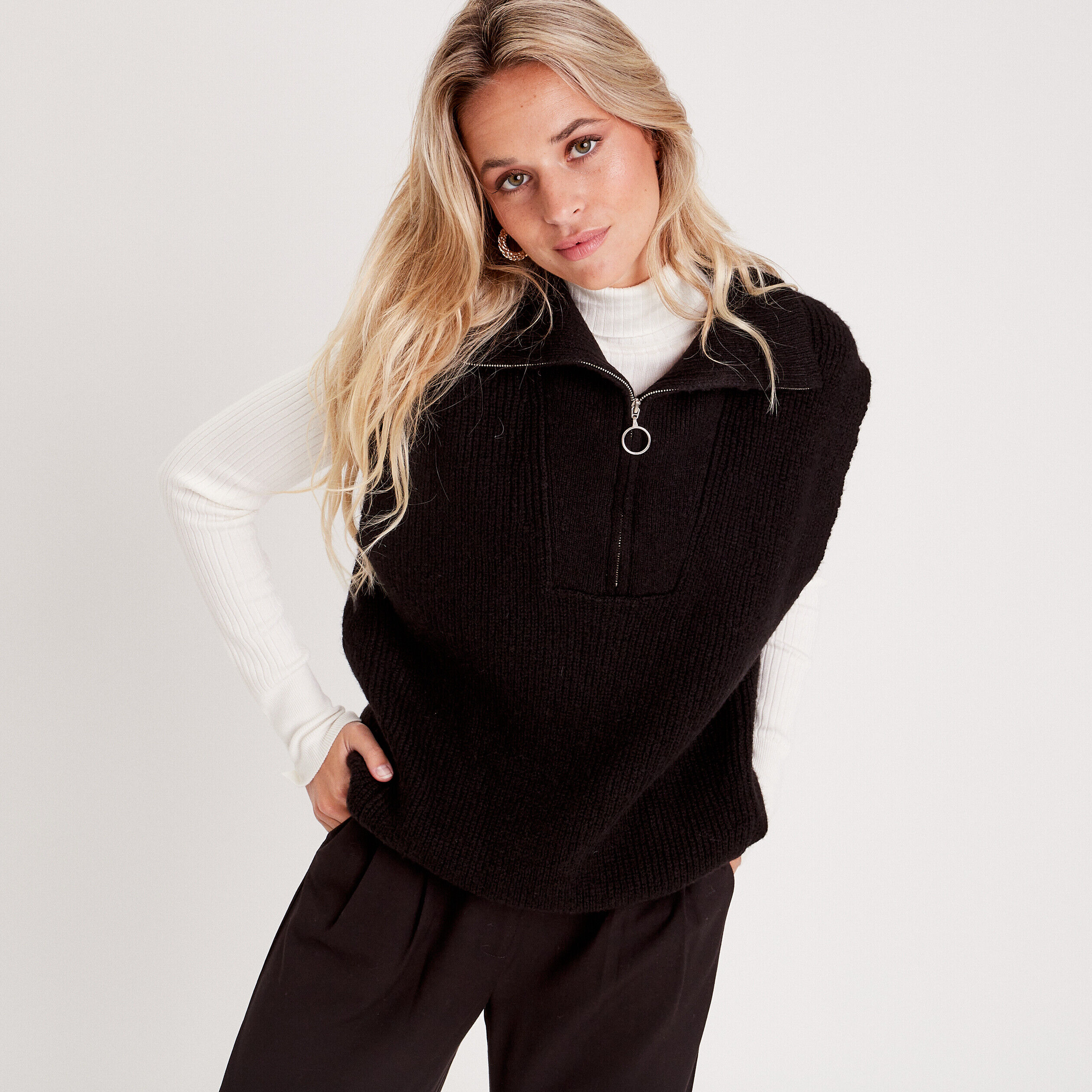 Pull col camionneur zippé noir femme | Cache Cache