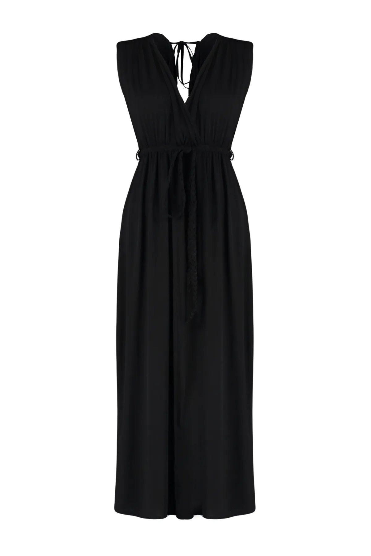 Trendyol Collection  Schwarzes Maxi-Strandkleid mit Schlitz und Webmuster TBESS23EL00069