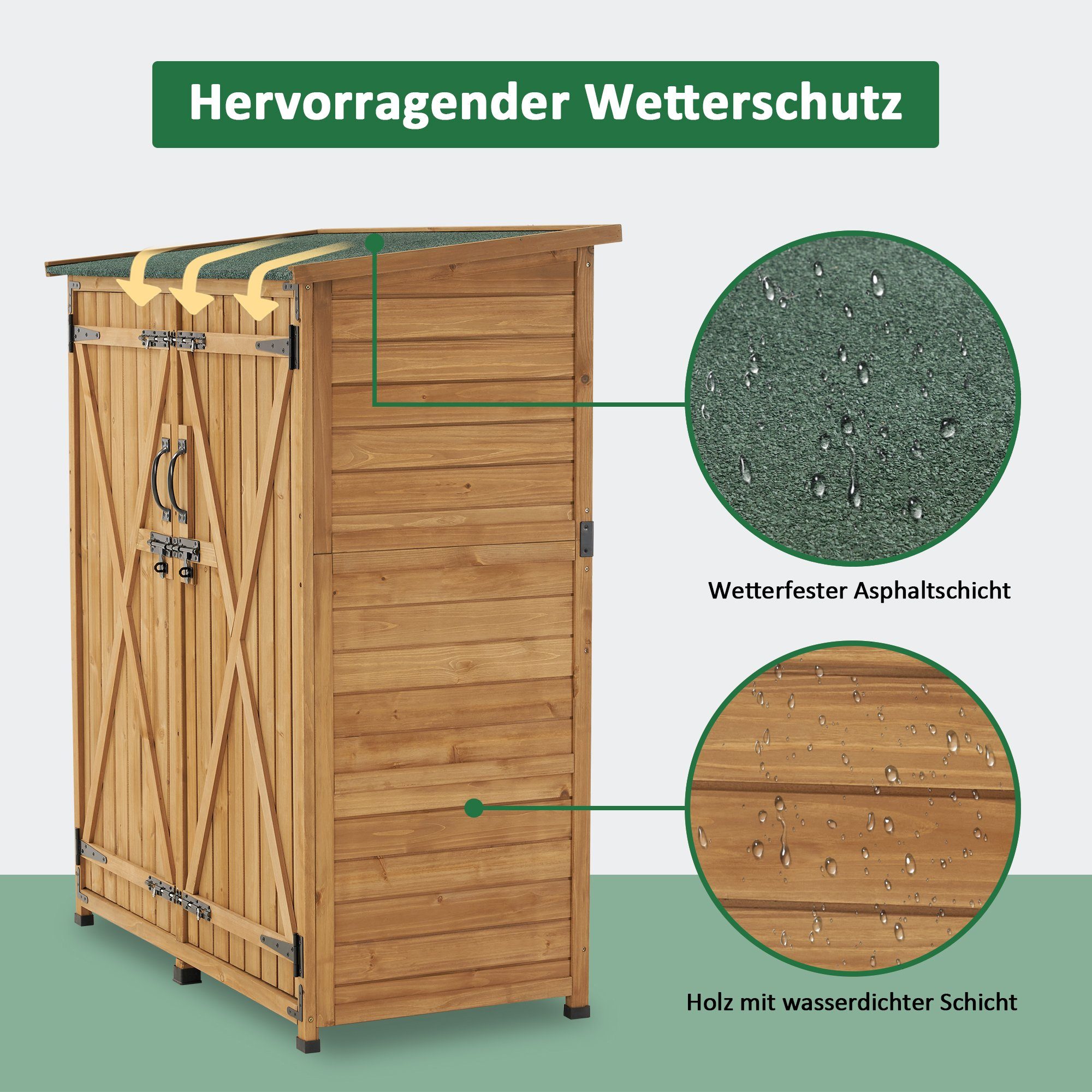 MCombo Gartenbox M MCombo Gartenschrank Gartenhaus 0707, Holz Wetterfest Klein Outdoor Außenbereich 122×60×137cm