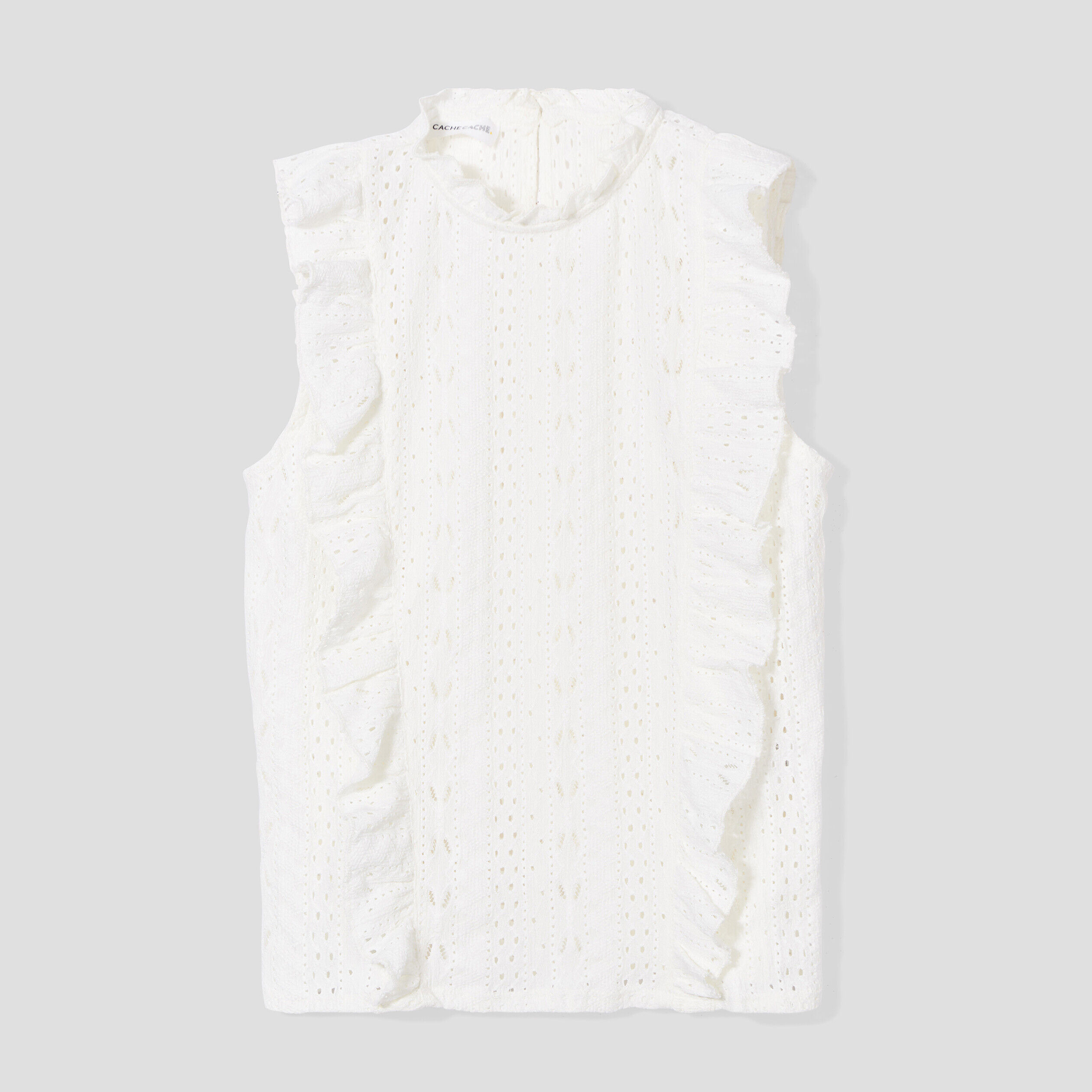 Blouse brodée avec volants ecru femme | Cache Cache