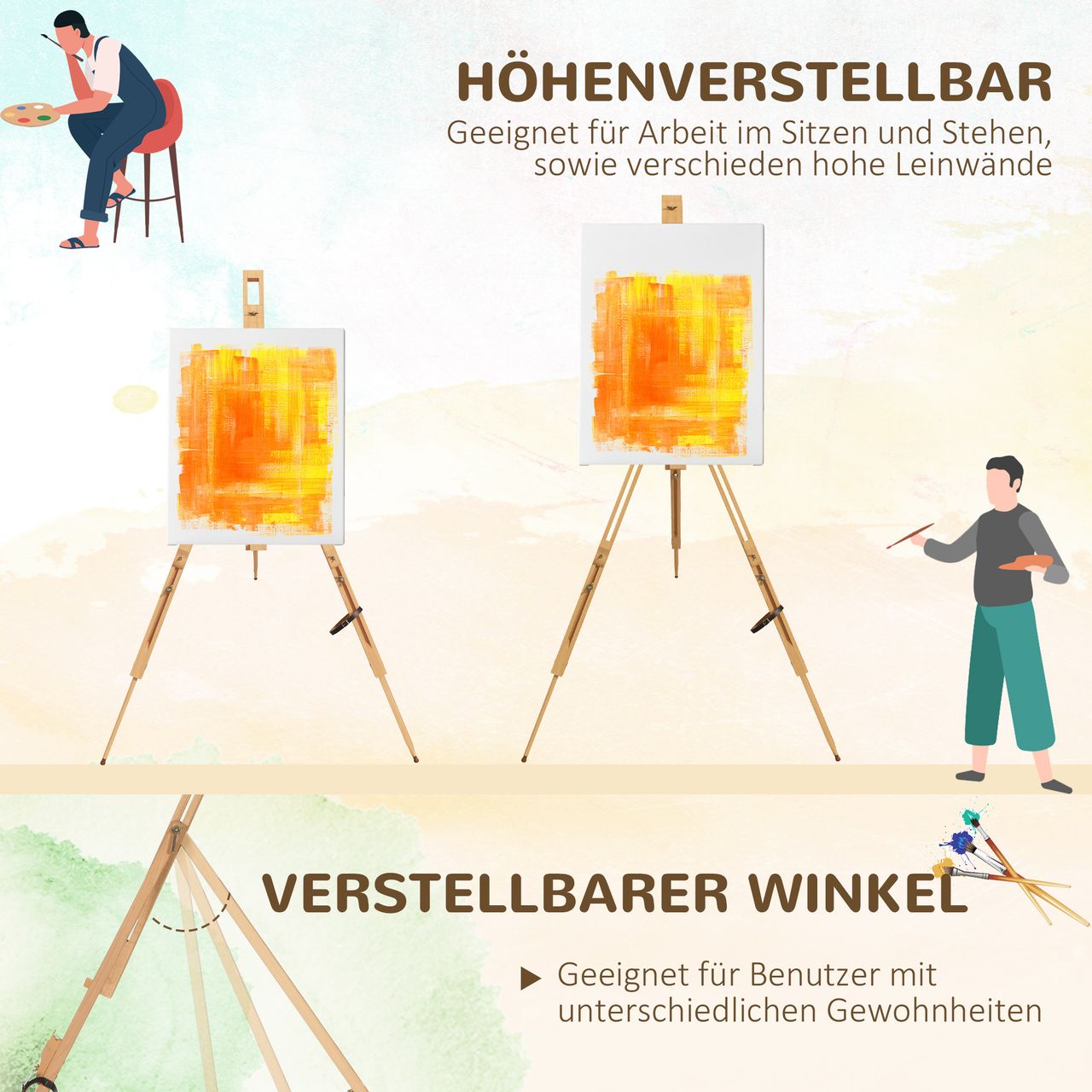Vinsetto Holzstaffelei Kunststaffelei, Buchenholz, höhenverstellbar, klappbar
