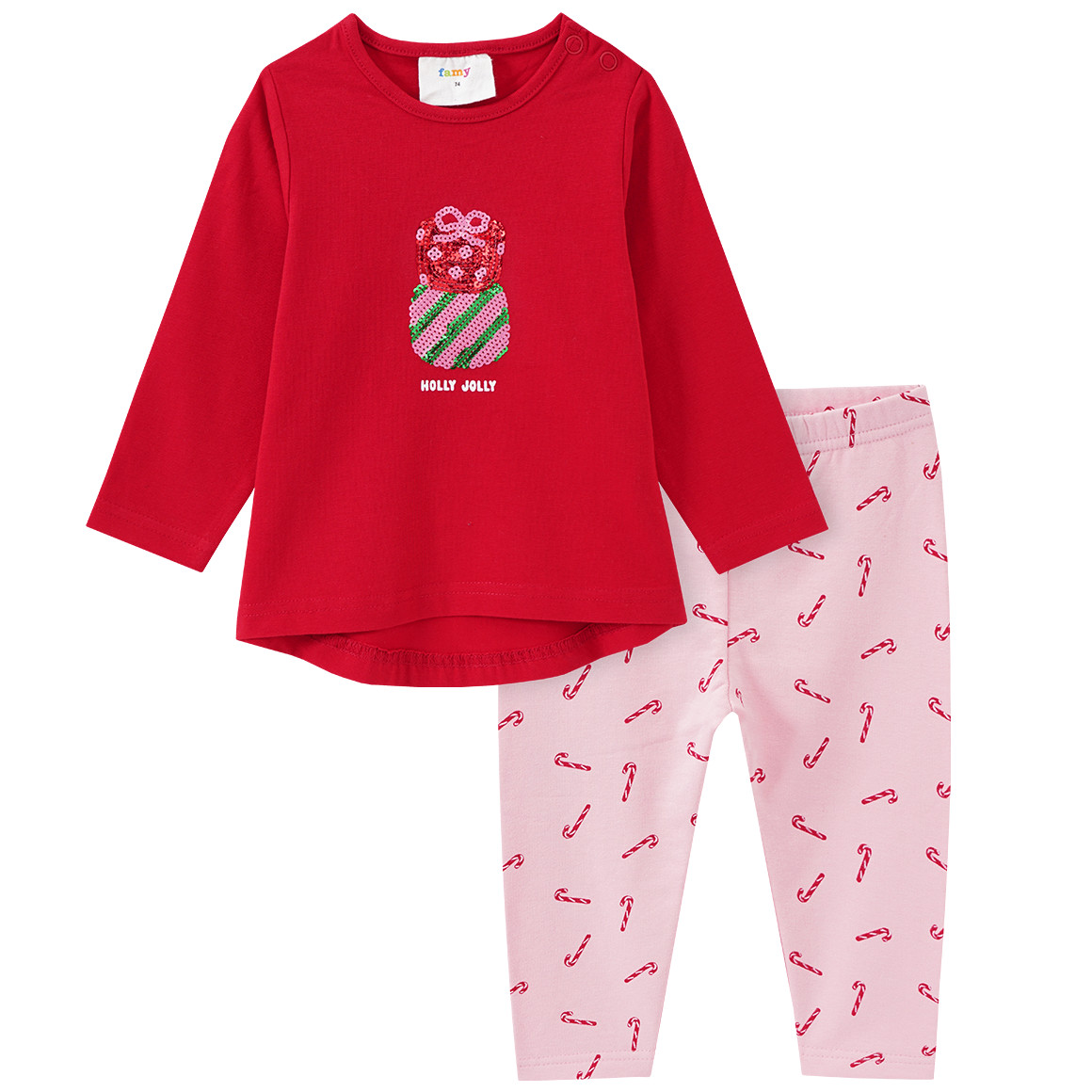Baby Weihnachtsshirt und Leggings im Set rot / rosa