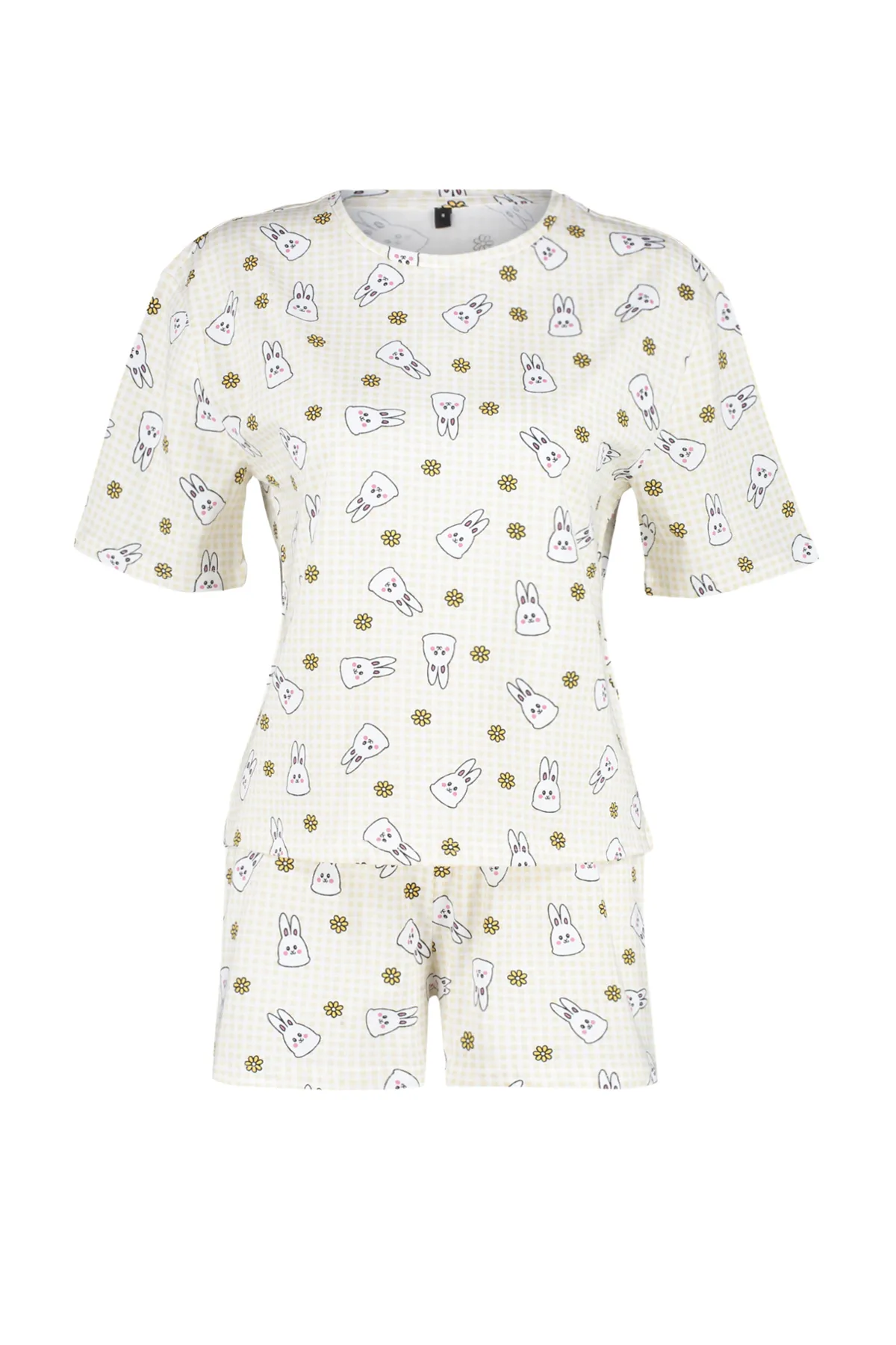 Trendyol Collection  Gelb-Mehrfarbiges Gingham-Strickpyjama-Set aus 100 % Baumwolle THMSS24PT00211