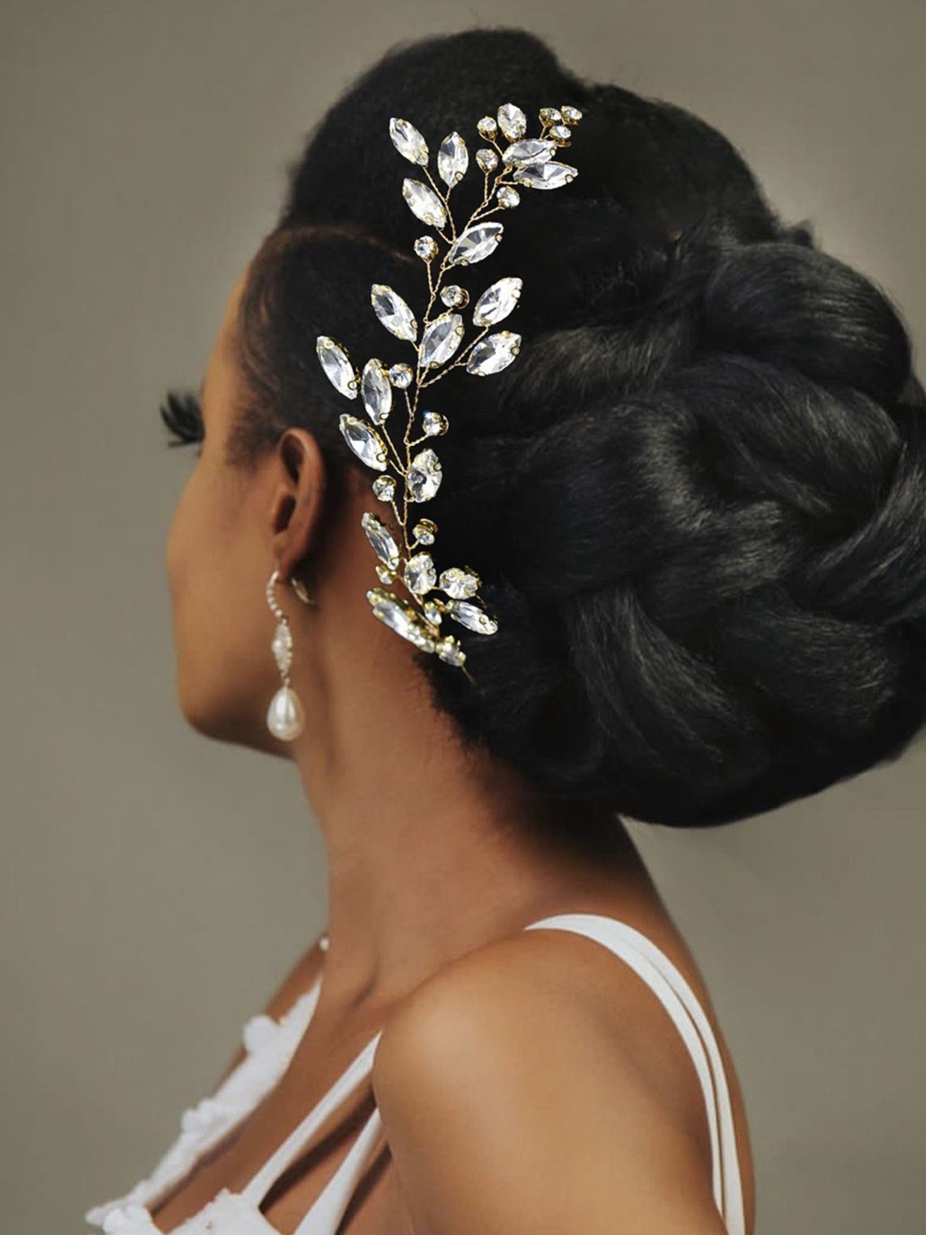 HOHEA H Haarband Kristall-Stirnband, Hochzeits-Haarschmuck, Braut-Haarschmuck, 1-tlg., Goldfarbener Haarschmuck für elegante Haaraccessoires für Damen, Haarschmuck aus goldenen Kristall-Haarranken, Blumen und Blättern