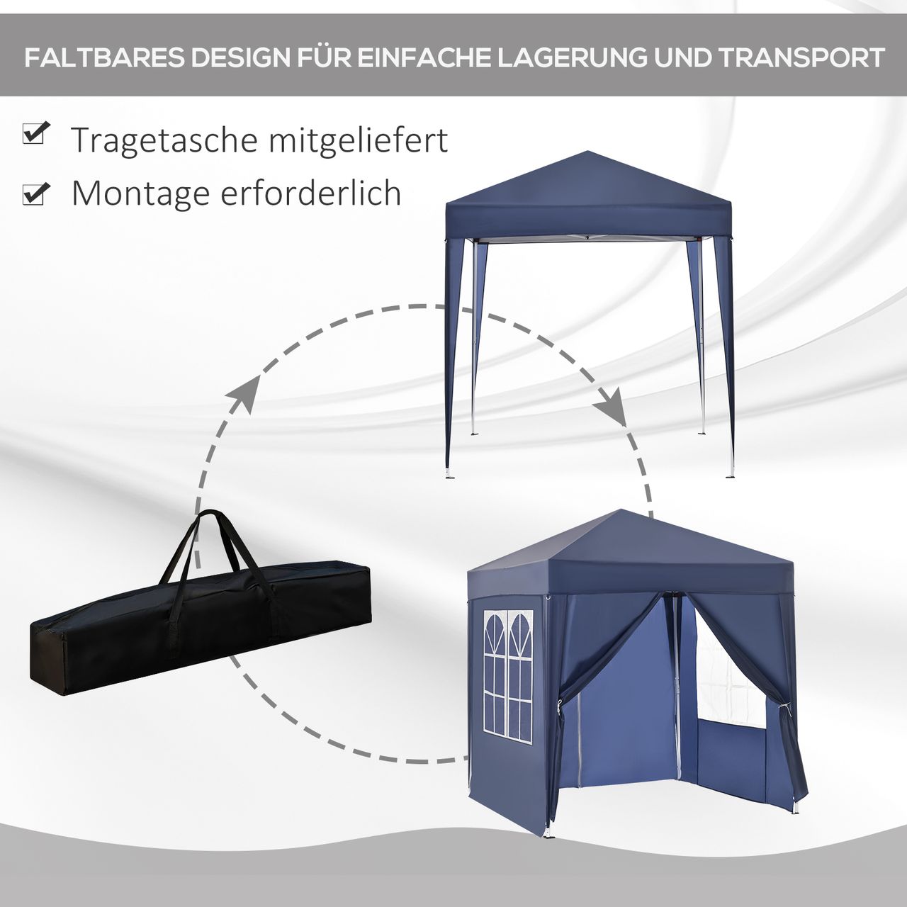 Outsunny Pavillon 2x2m Faltpavillon 4 Seitenwände mit Fenster Tragetasche Stahl