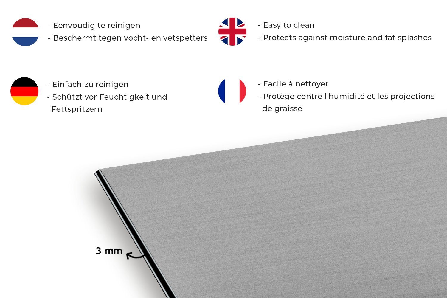 MuchoWow Küchenrückwand Metallischer Druck - Silber - Linie - Grau - Textur, (1-tlg), 60x40 cm, Herdblende aus Wandschutz, Temperaturbeständig küchen