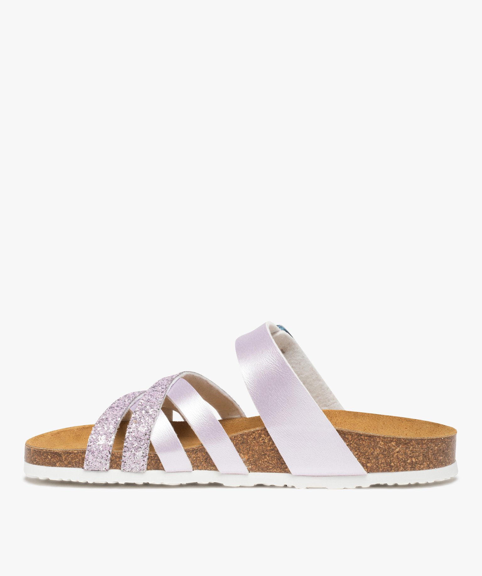 Mules femme plates à brides métallisées et pailletées violet clair | GEMO