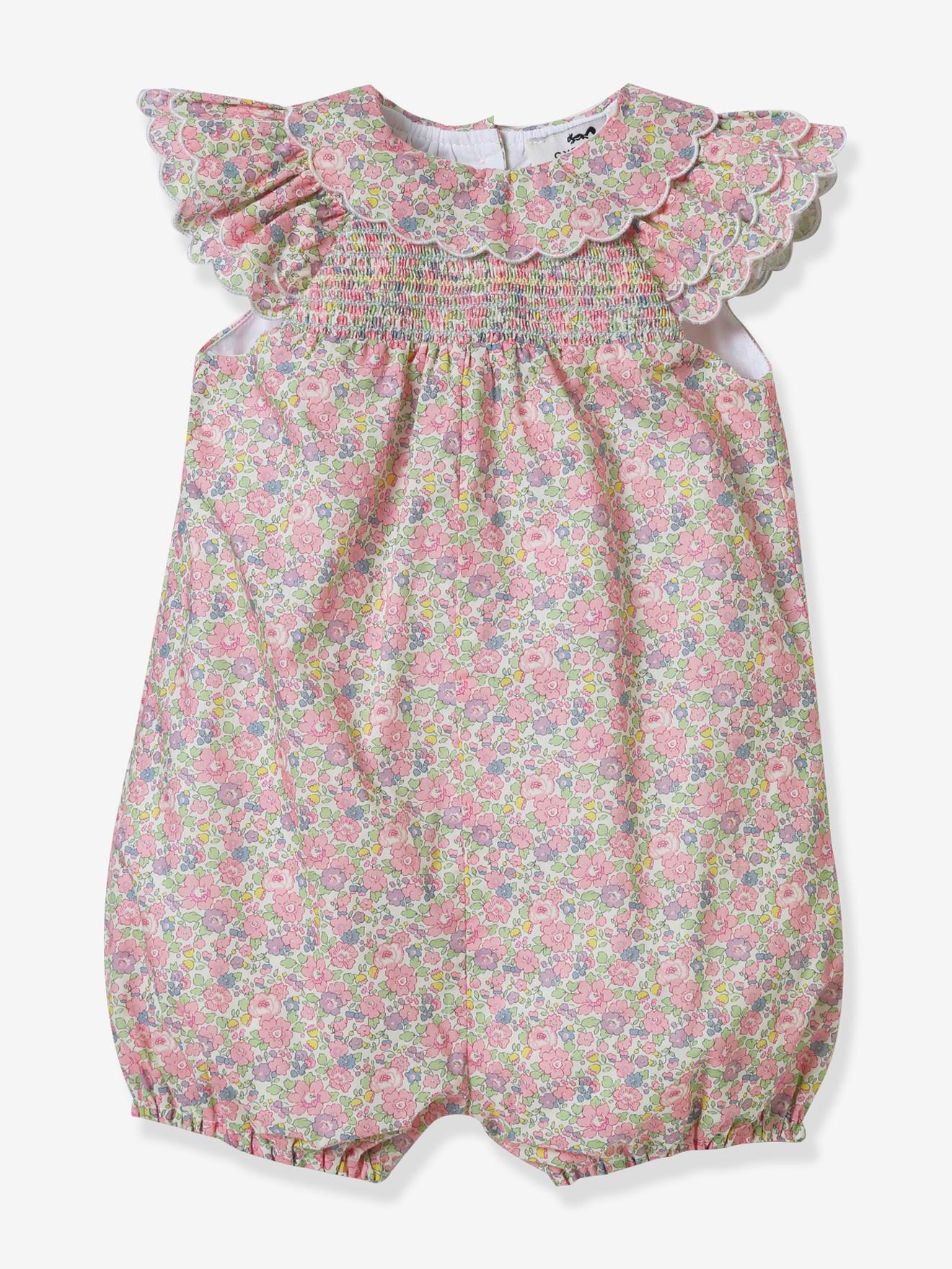 Cyrillus Mädchen Baby Overall CYRILLUS mit Liberty-Print - rosa bedruckt