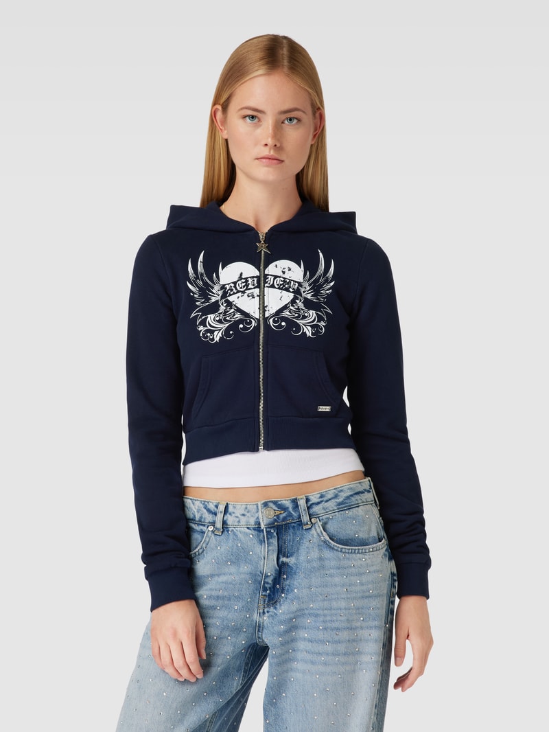 Sweatjacke mit Label-Print in marineblau
