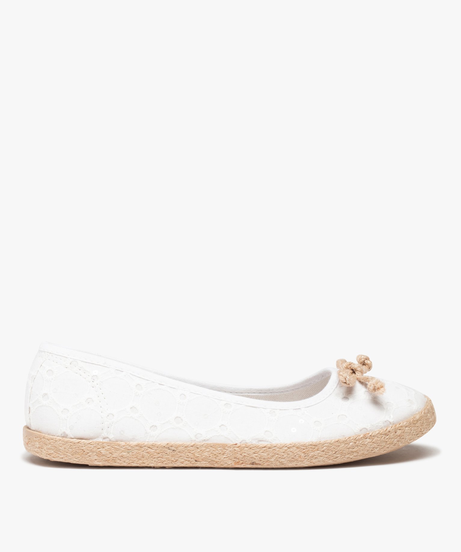 Ballerines femme en toile imprimée et semelle cordelette blanc | GEMO