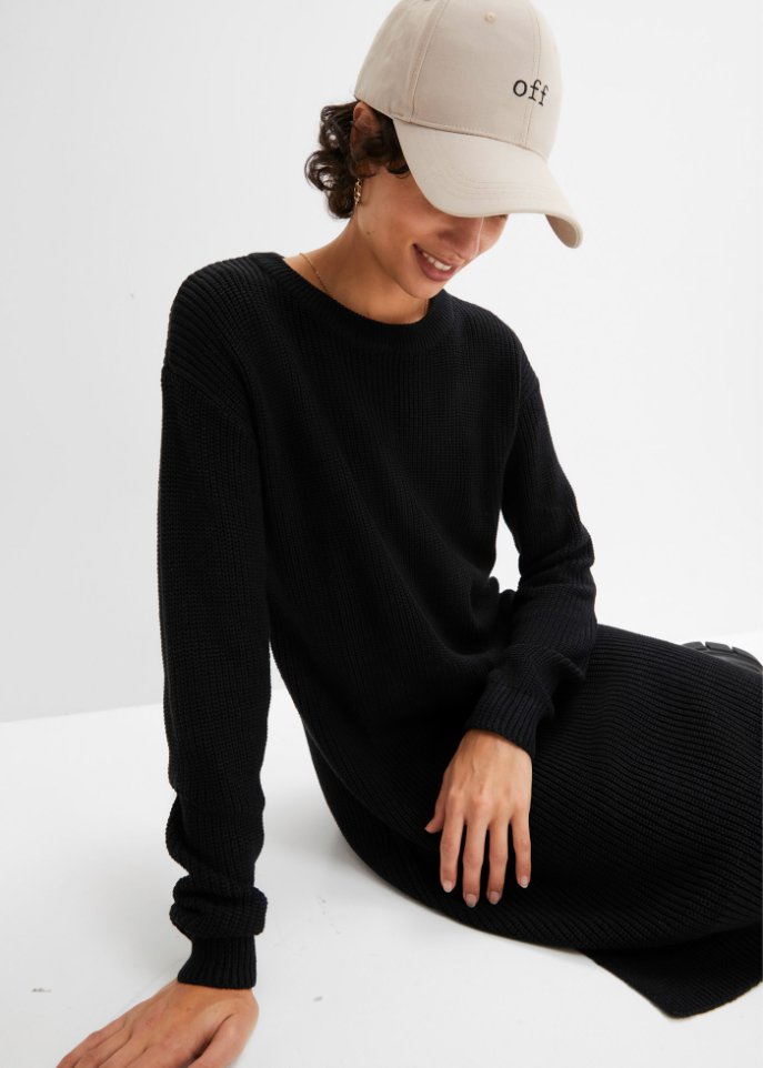 Oversize-Ripp-Strickkleid mit Schlitz