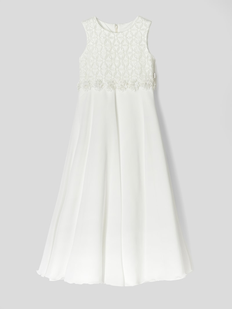 Kleid mit floralem Zierbesatz in ecru