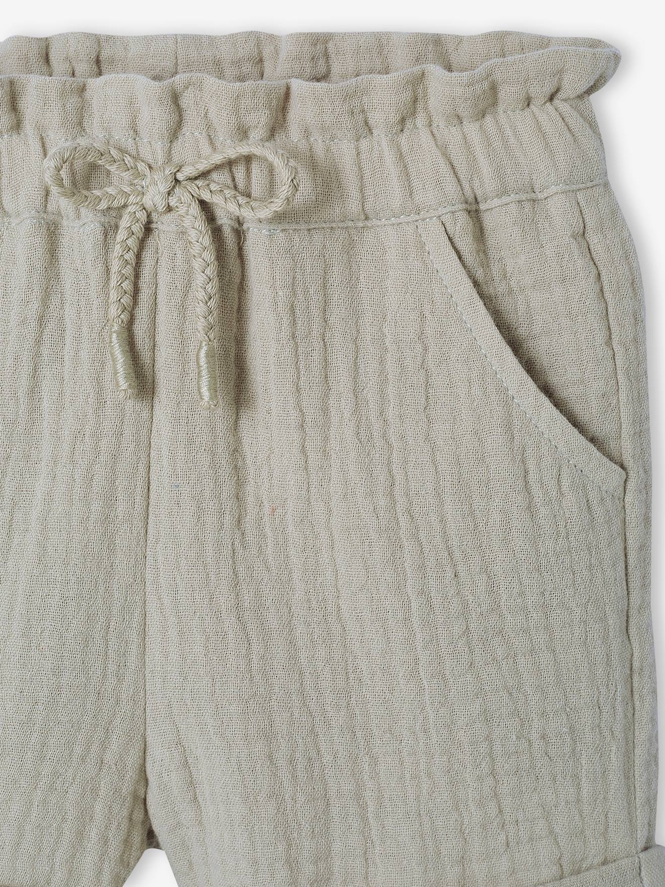 Short taille élastiquée bébé en gaze de coton abricot