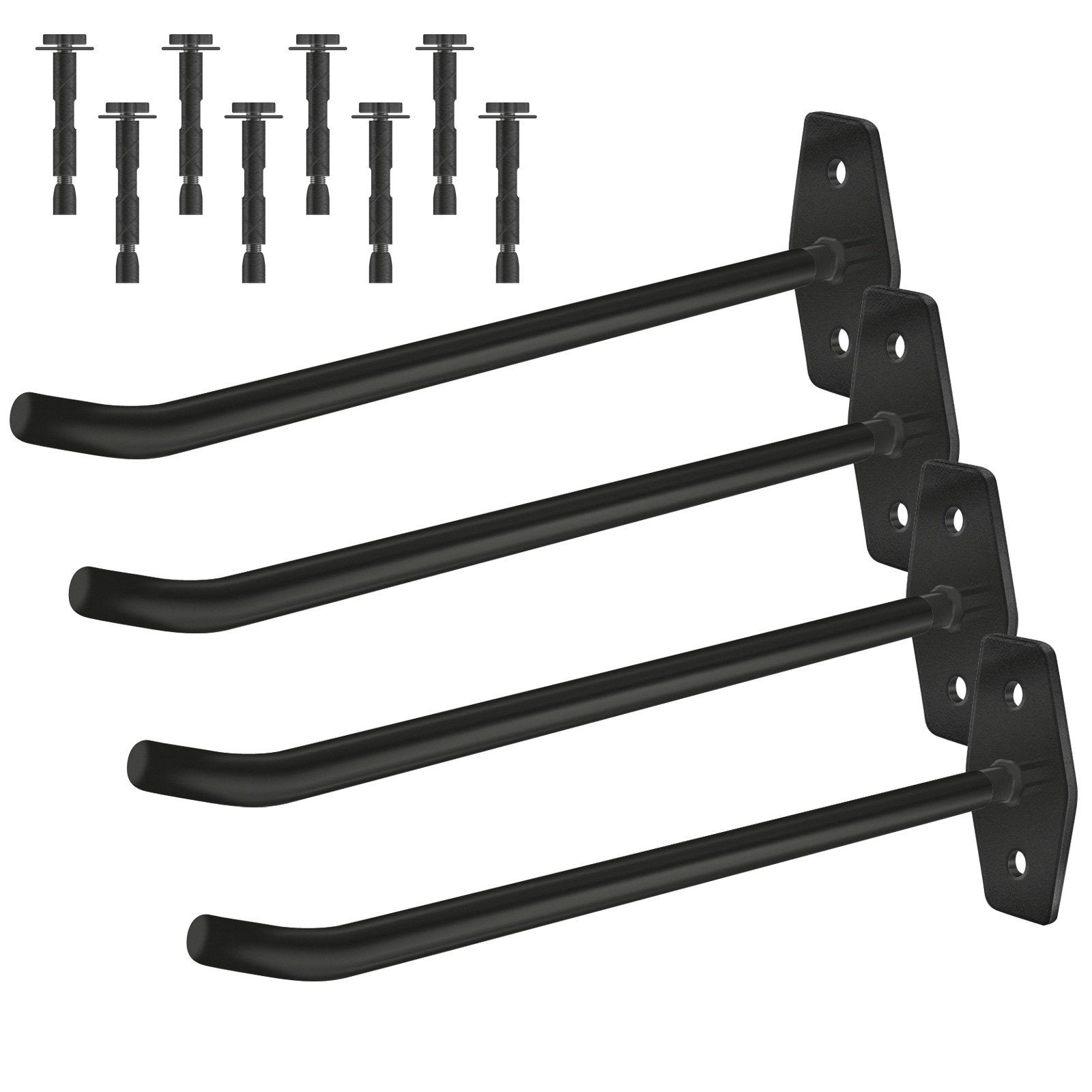 Wellgro Wandhaken 4x Reifenhalter zur Wandmontage - inkl. Metallschrauben und Dübel - Haltebügel mit Gummiummantelung - Felgenhalter - Wandhalter - ca. 27 x 9 x 5 cm - Farbe wählbar