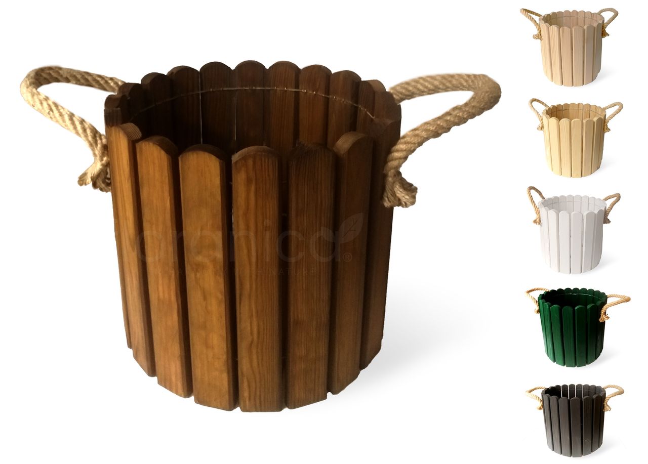 Pemicont Floranica Runder Blumentopf aus Holz 33x30cm Braun Imprägniertes Kiefernholz Schutzhülle für Kräuter Blumen Haus- und Gartendekoration Truhe Für den Innen- und Außenbereich