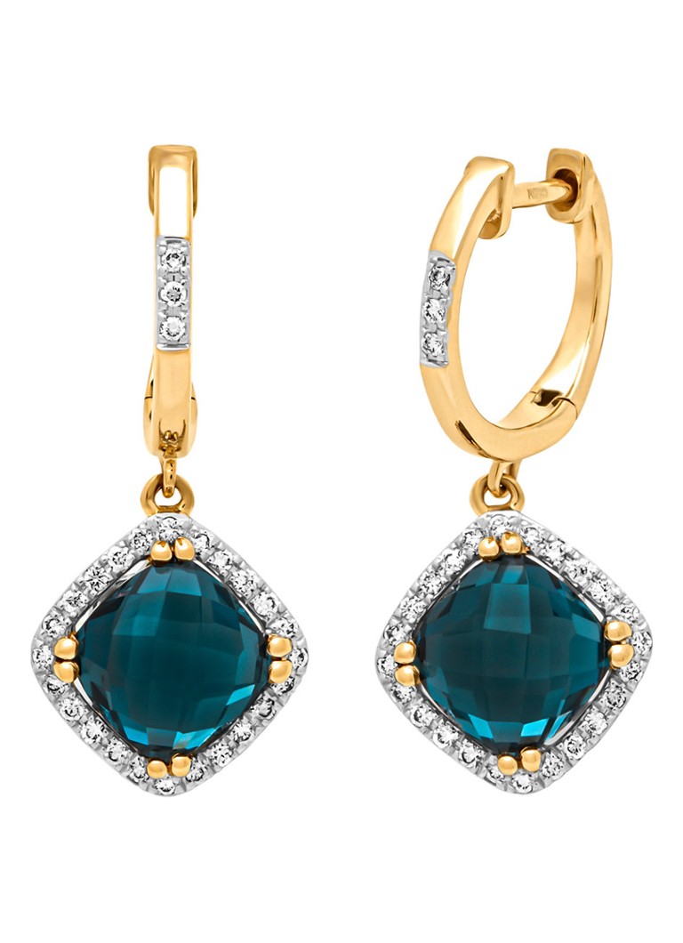 Diamond Point Yellow gold earrings, 2.21 ct London topaz, Fiesta